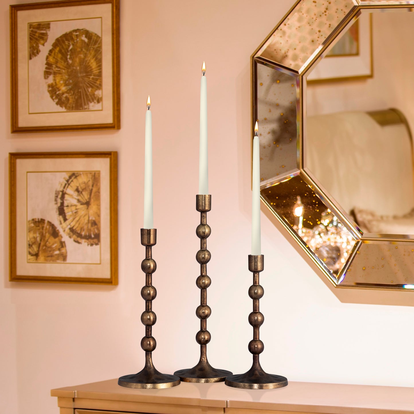 Beverley Set of 3 Candlesticks Antique Brass Finish
