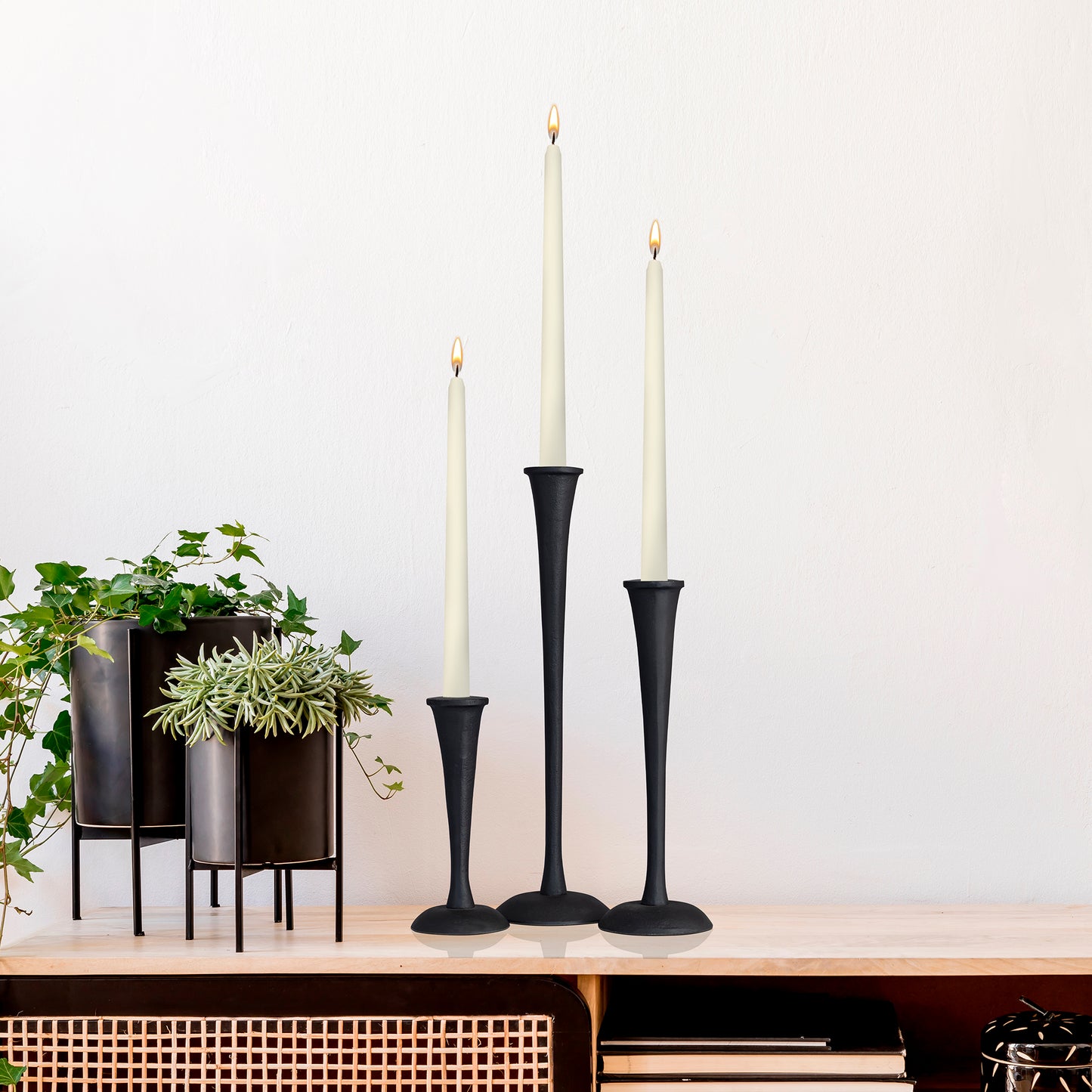 Buxton Set of 3 Candlesticks Matte Black Finish