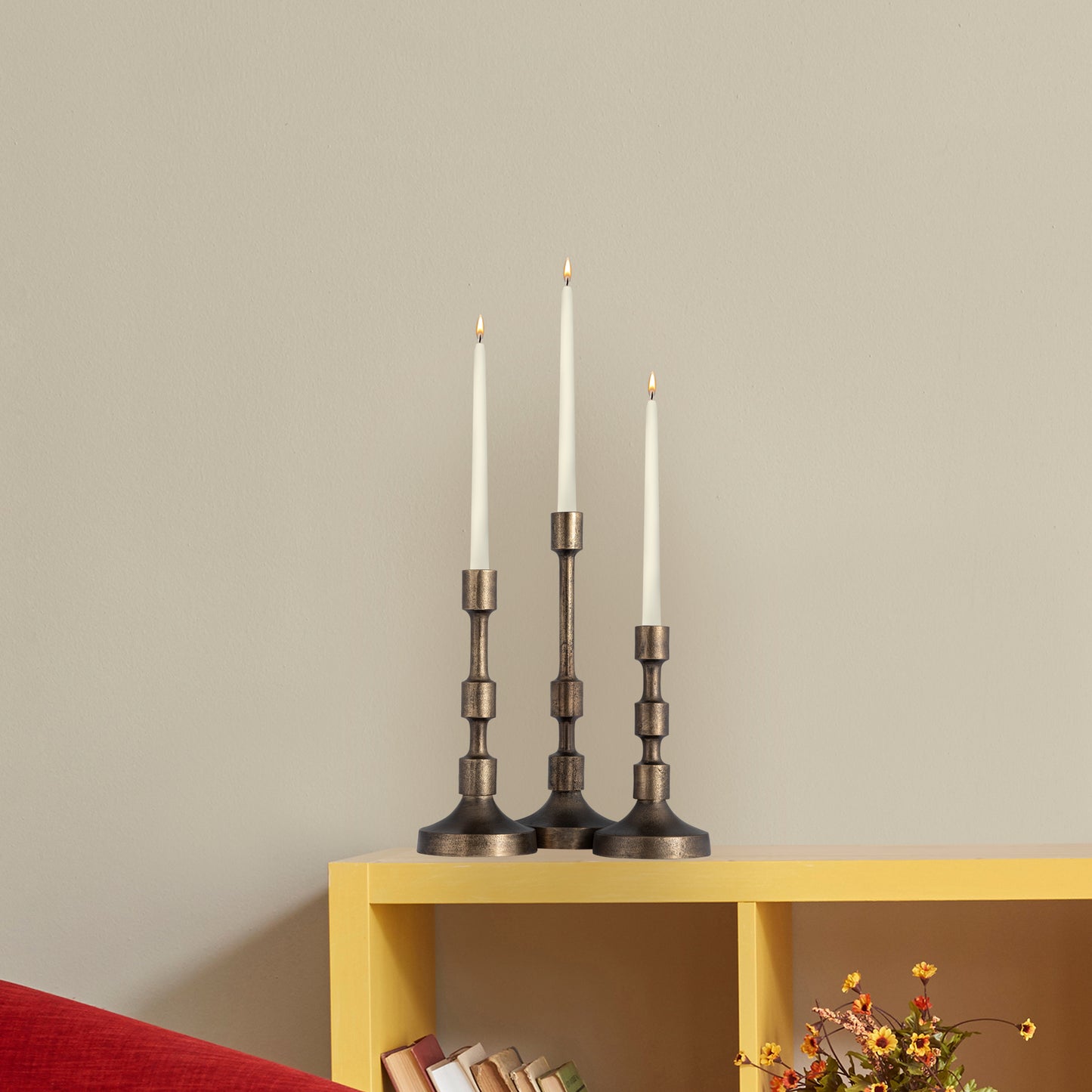 Camden Set of 3 Candlesticks Antique Brass Finish