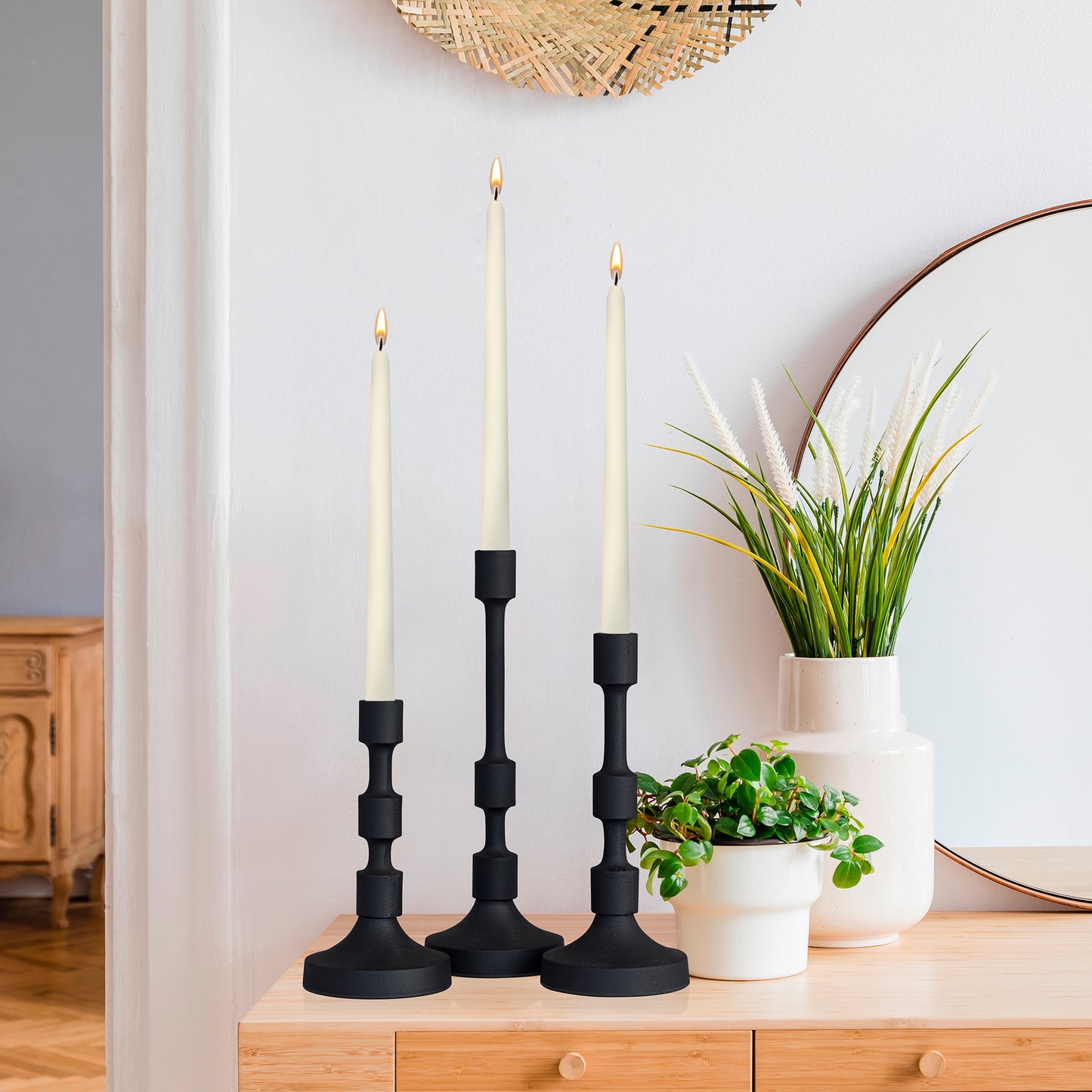 Camden Set of 3 Candlesticks Matte Black Finish