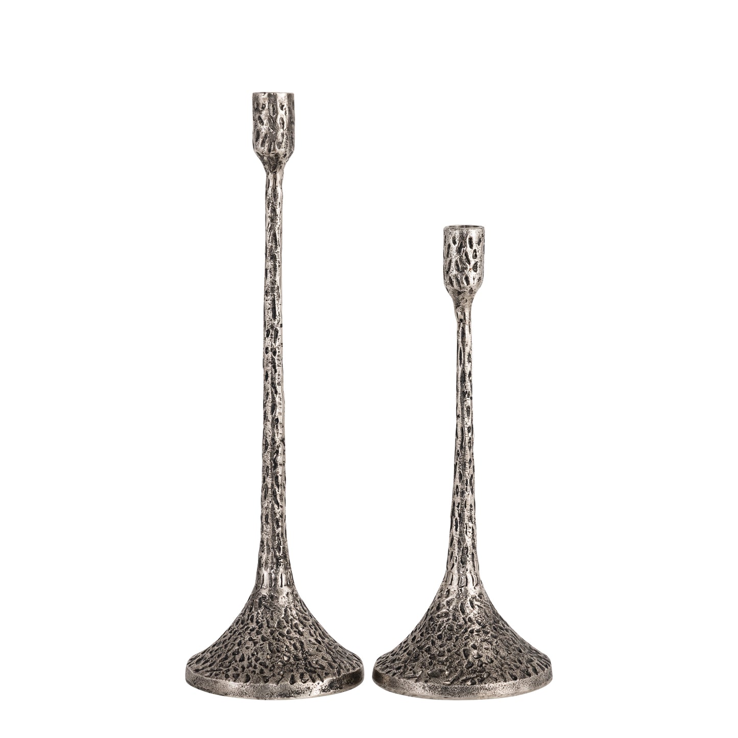 Devon Set of 2 Textured Candlesticks Antique Silver Finish