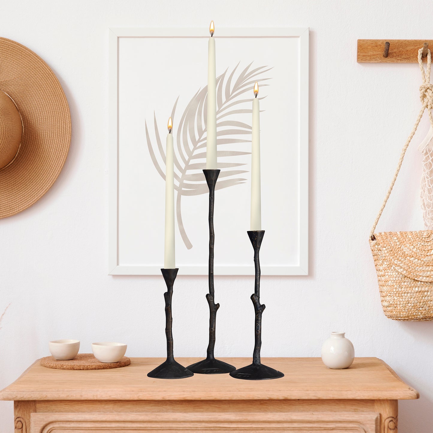 Eden Set of 3 Twig Candlesticks Antique Bronze Finish