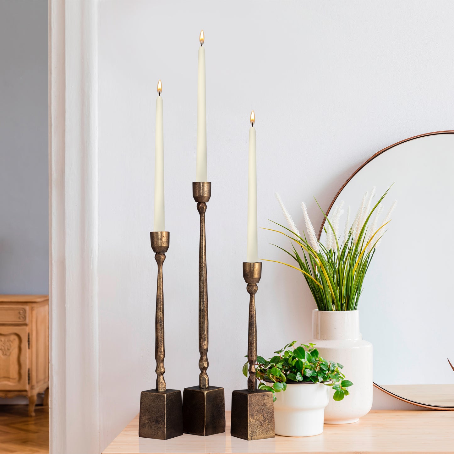 Epping Set of 3 Candlesticks Antique Gold Finish