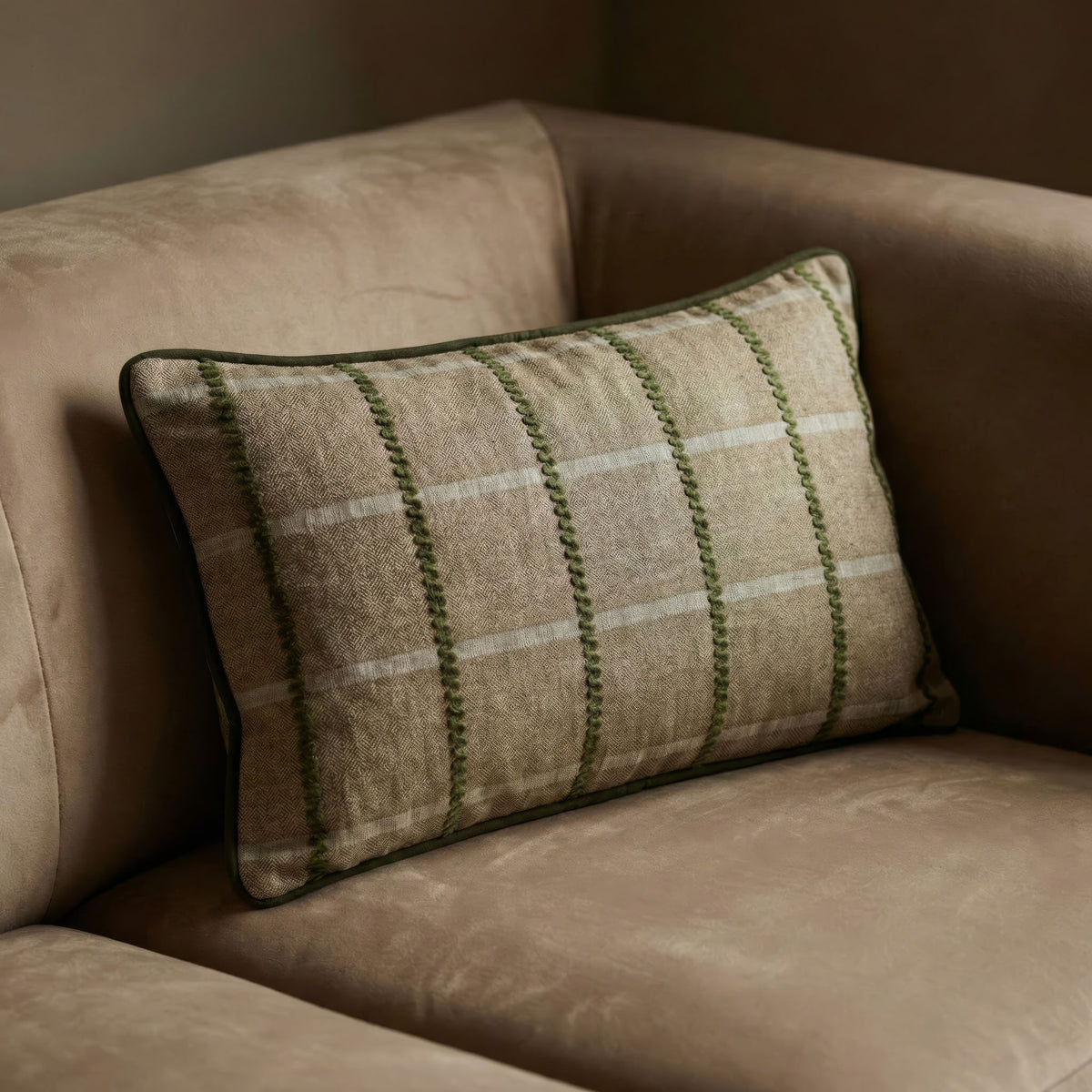 Woven Linen Cushion Cover with Embroidered Detail