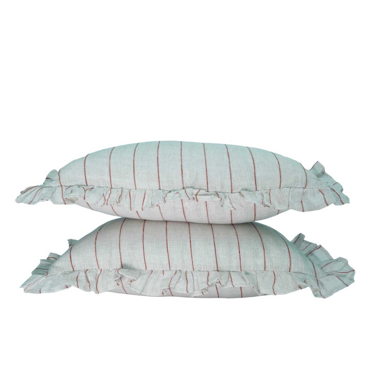 Red Striped Linen Lumbar Cushion Cover with Ruffle Trim – 30×50cm