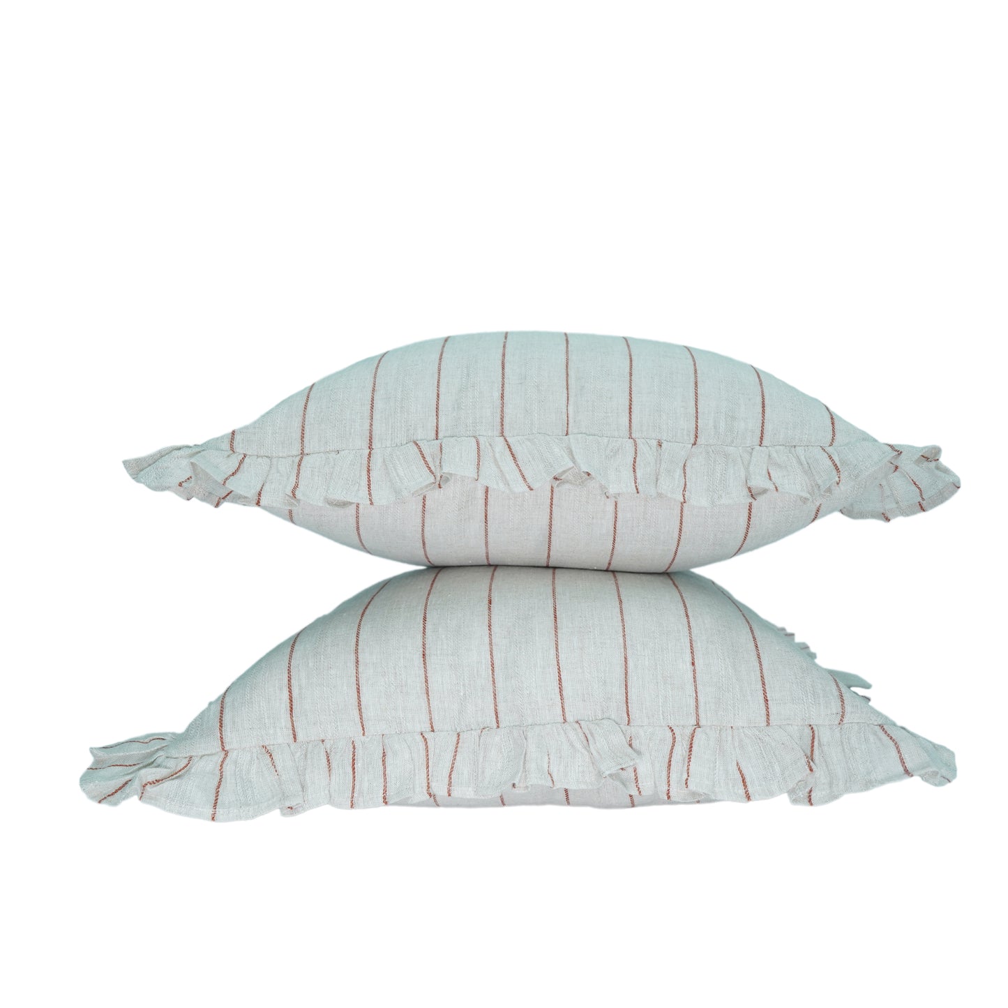 Red Striped Linen Cushion Cover with Ruffle Trim – 45cm