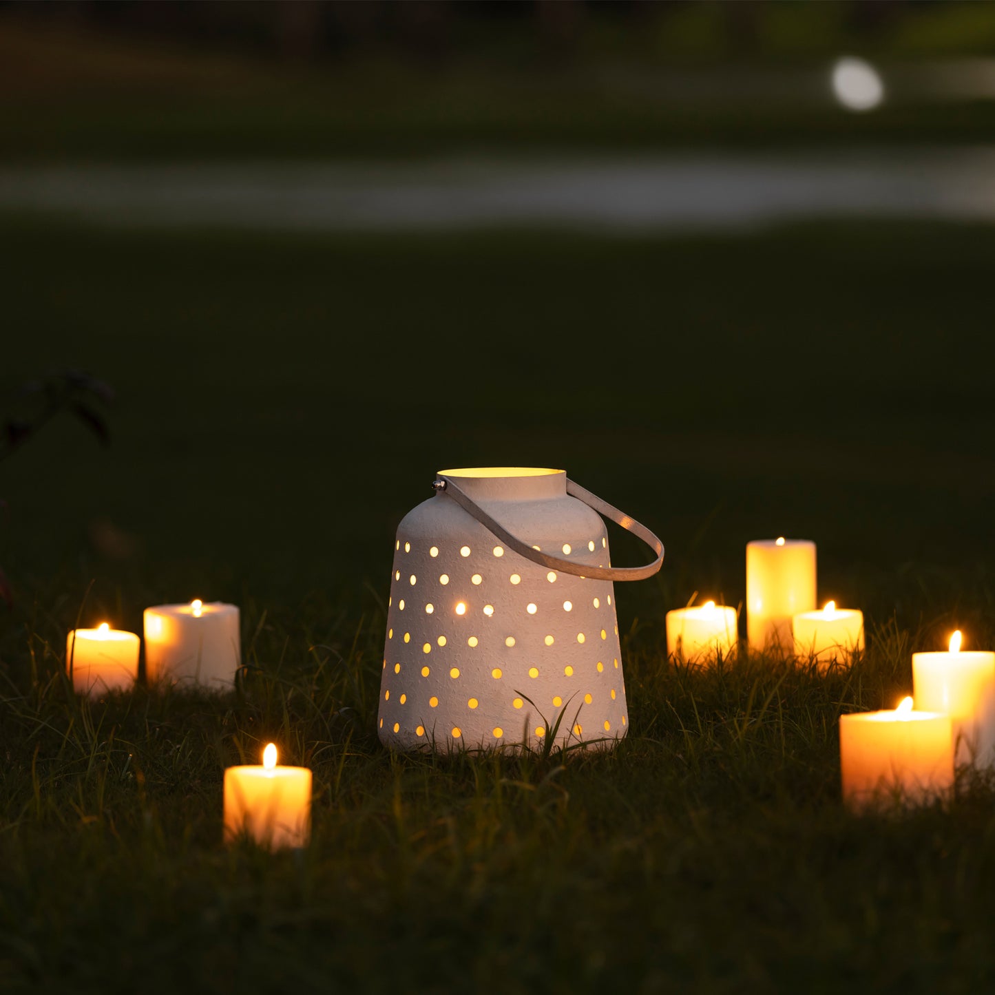 Durham Metal Lantern Candleholder White Textured Finish