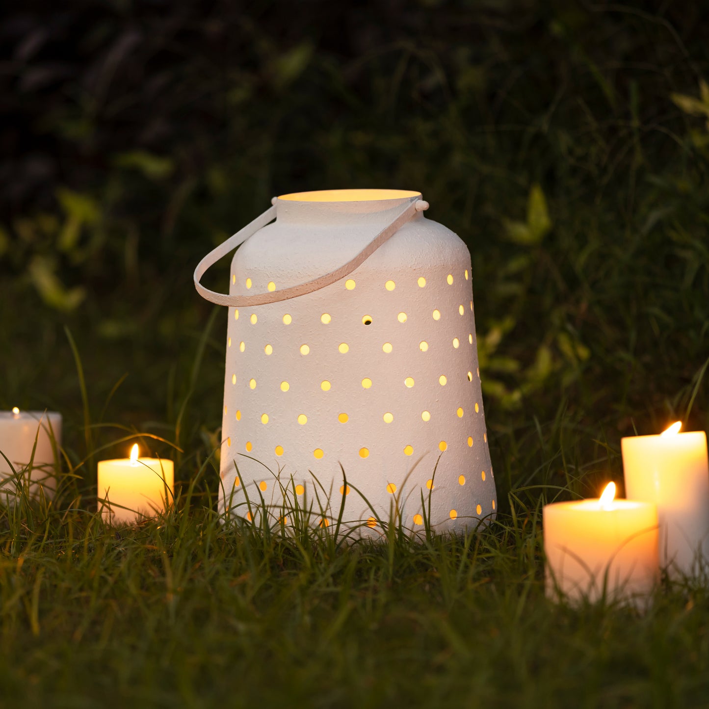 Lincoln Metal Lantern Candleholder White Textured Finish