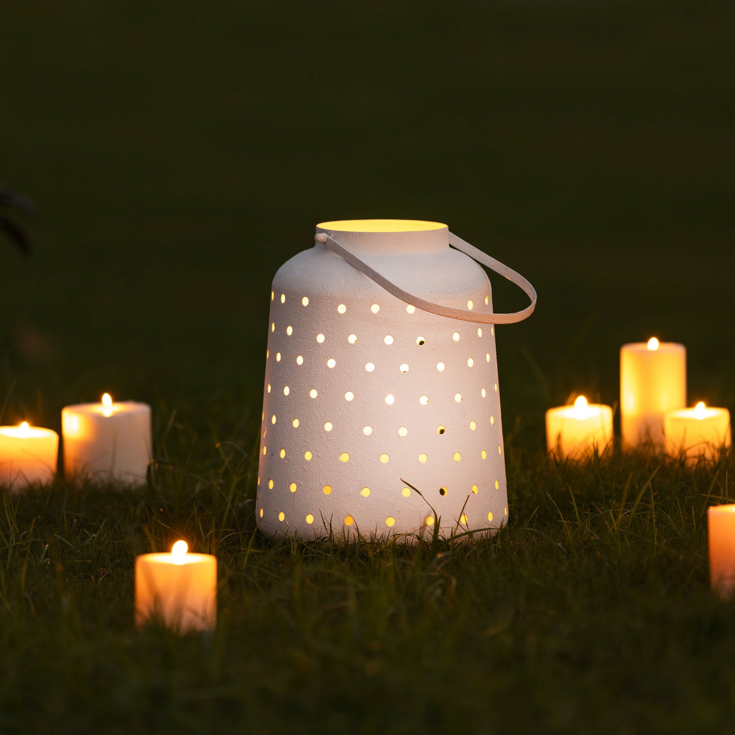 Lincoln Metal Lantern Candleholder White Textured Finish