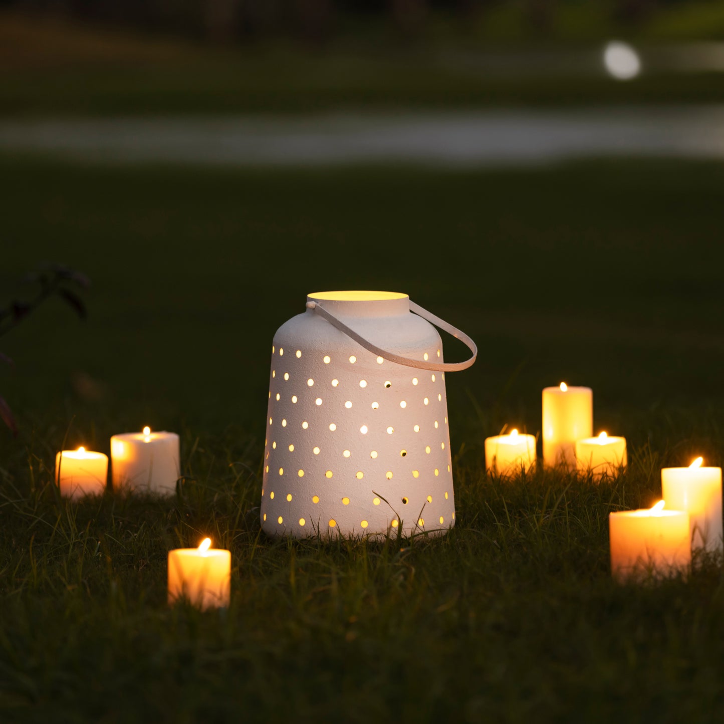 Lincoln Metal Lantern Candleholder White Textured Finish