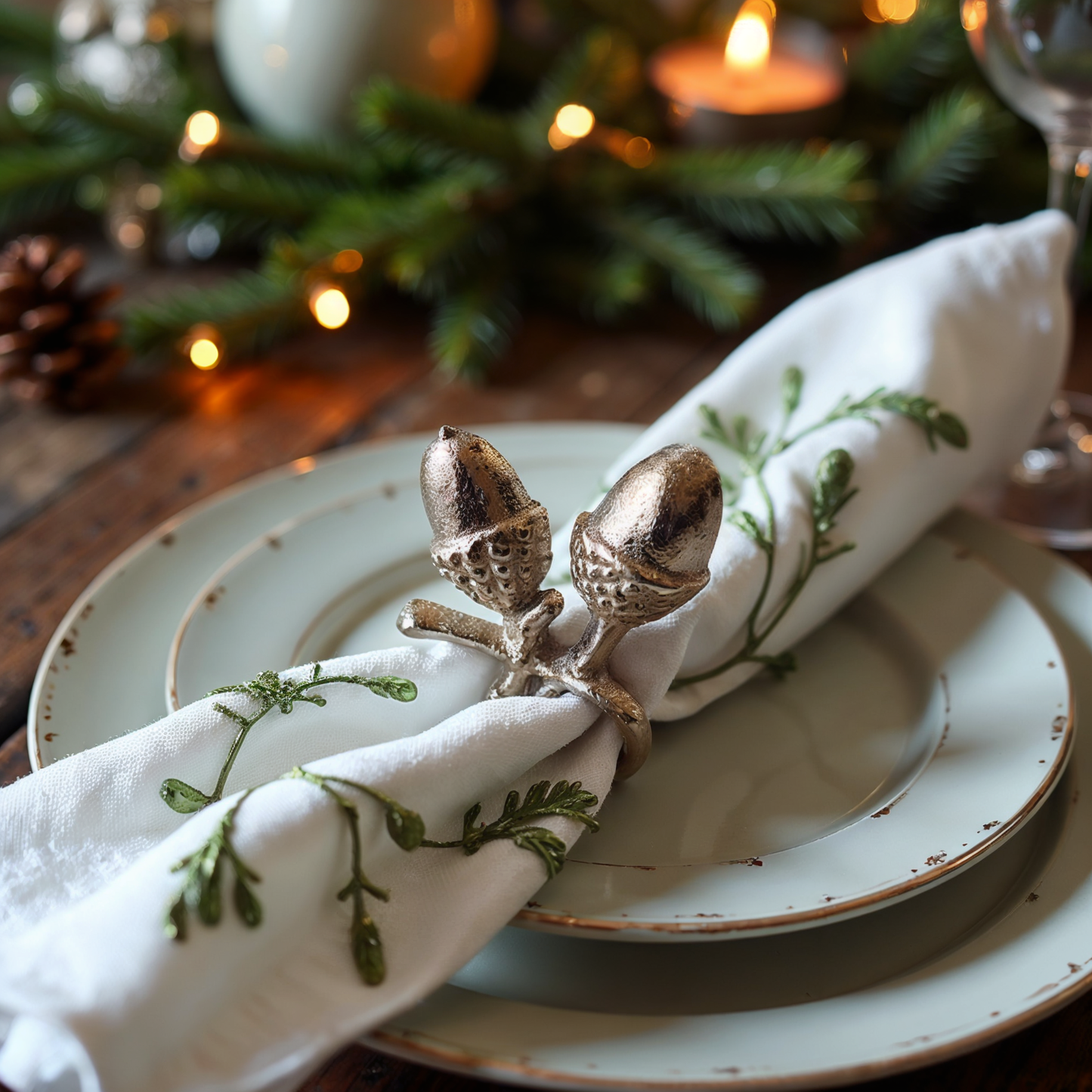 Acorn Metal Napkin Ring Silver Set of 4