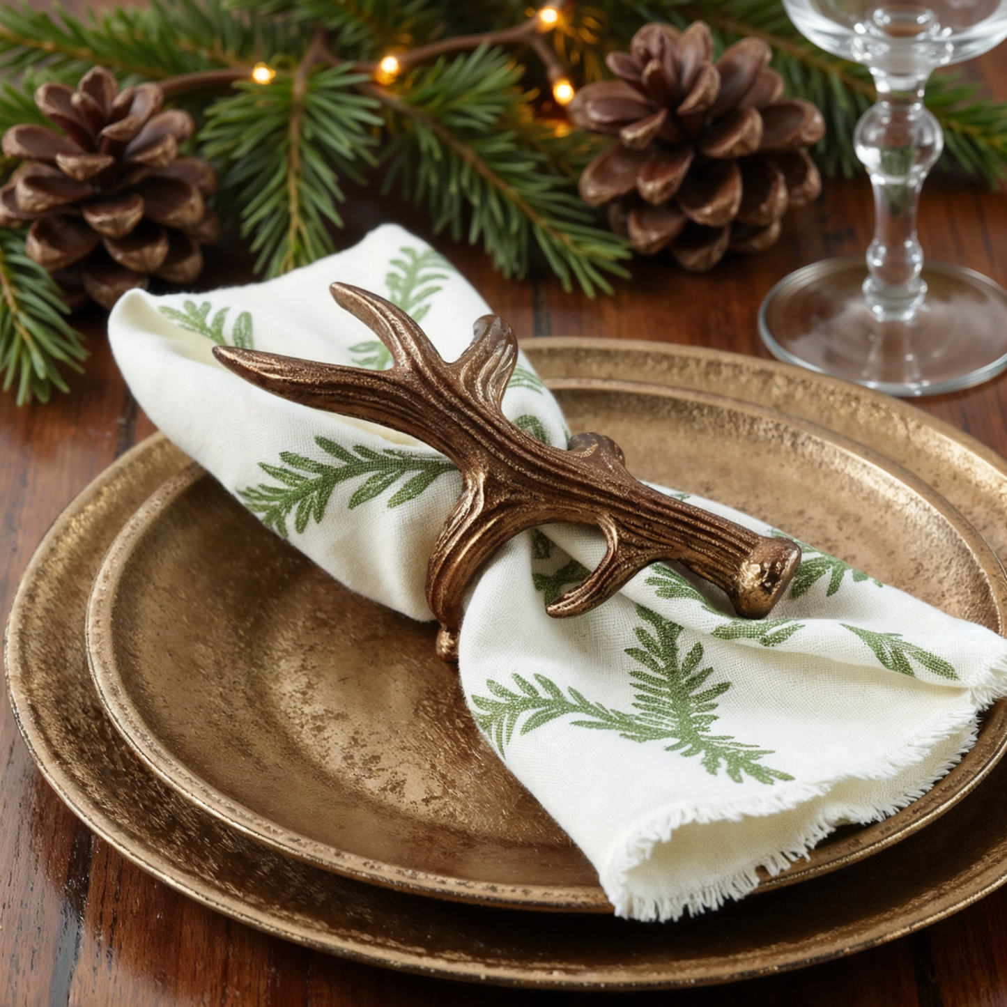 Antler Metal Napkin Ring Antique Brass Set of 4