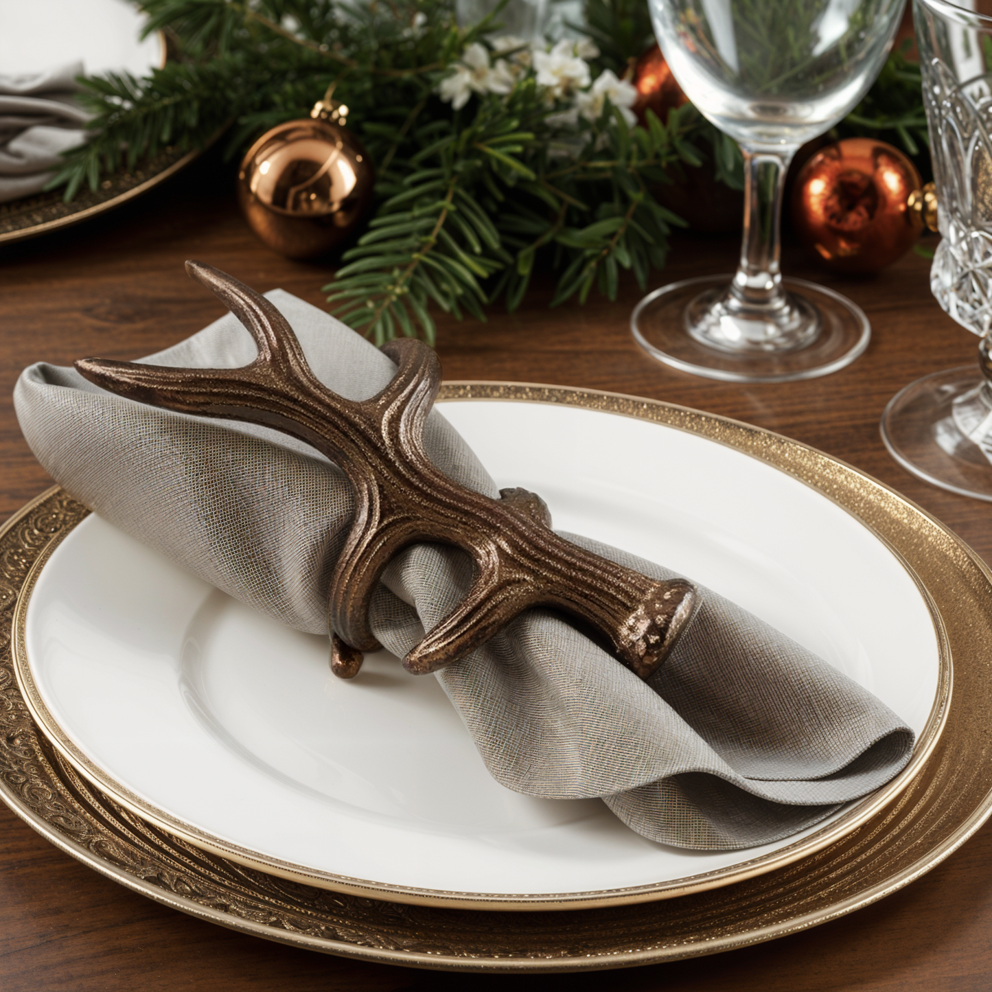 Antler Metal Napkin Ring Antique Brass Set of 4