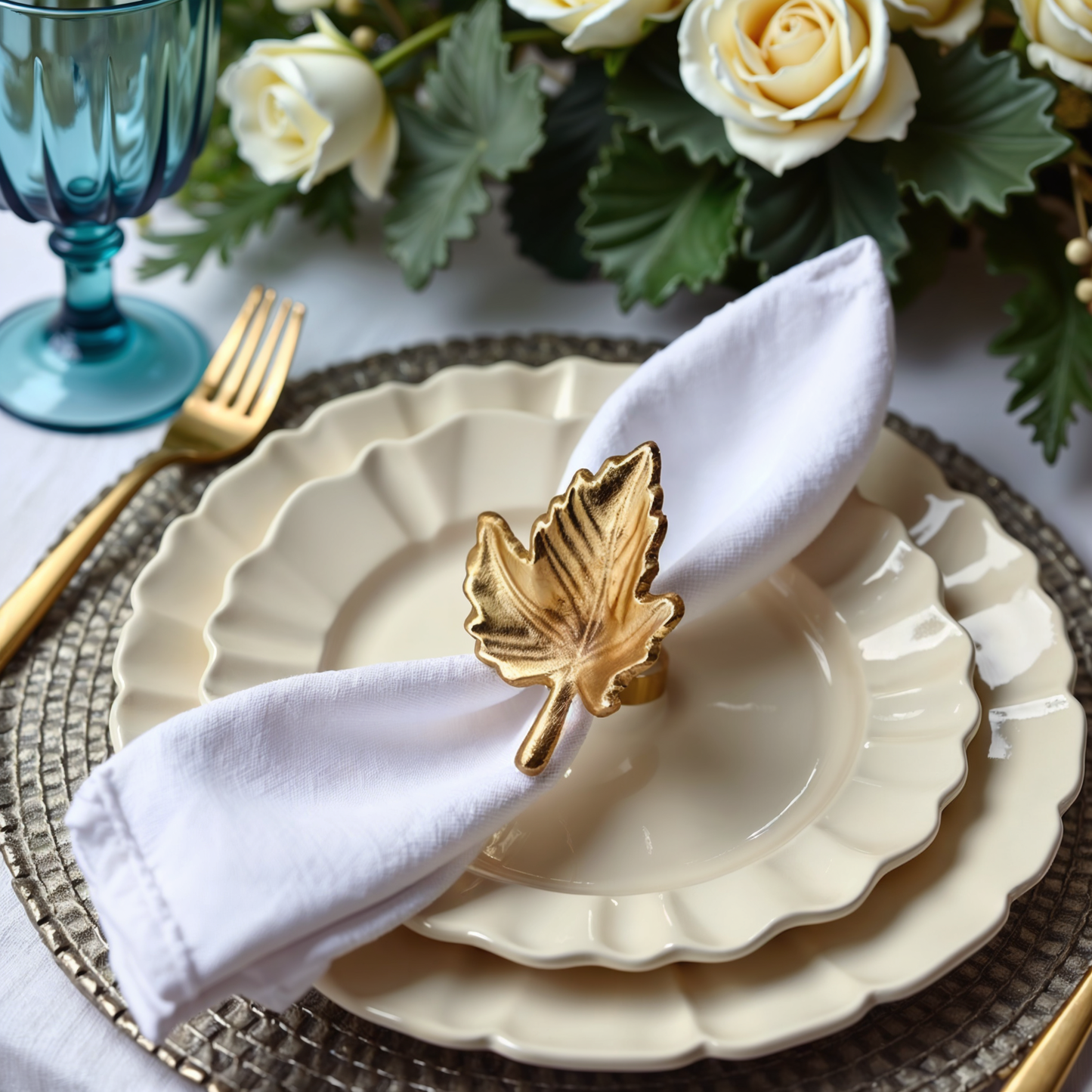 Autumn Maple Leaf Metal Napkin Ring Brass Set of 4