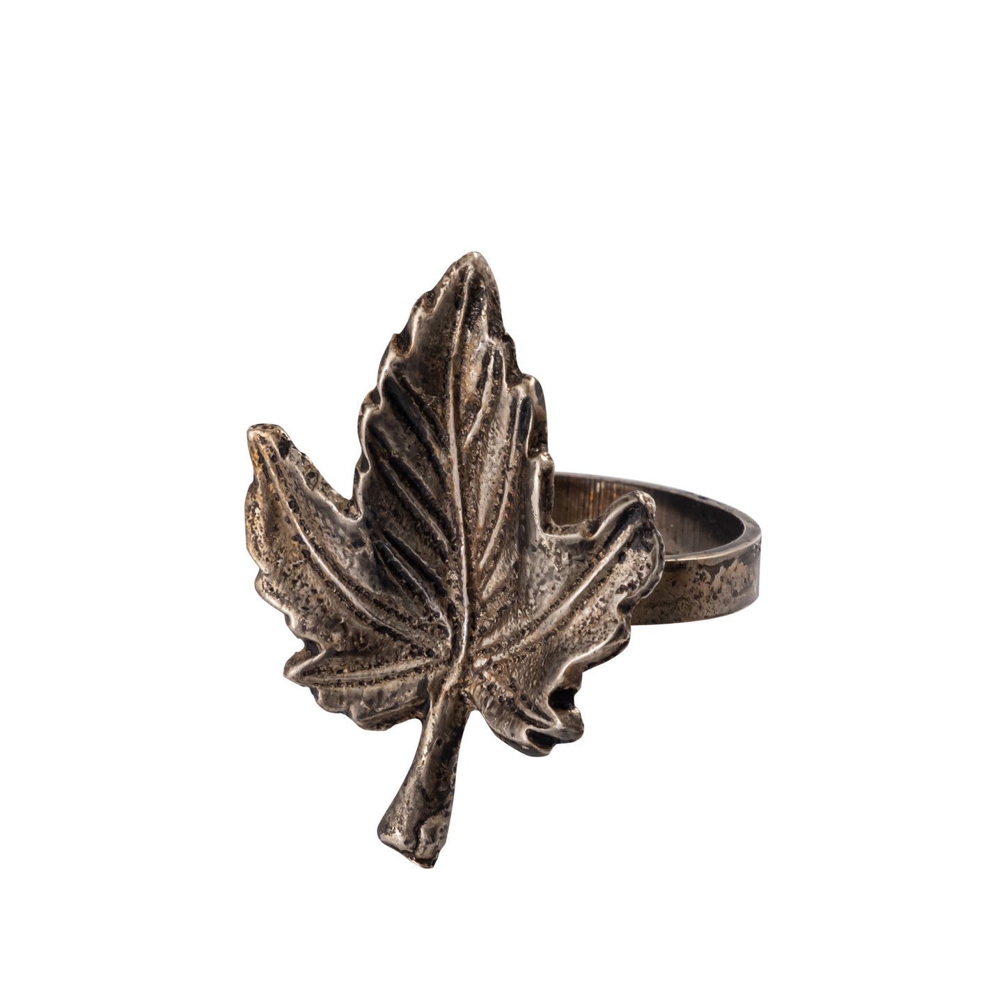Autumn Maple Leaf Metal Napkin Ring Antique Silver Set of 4
