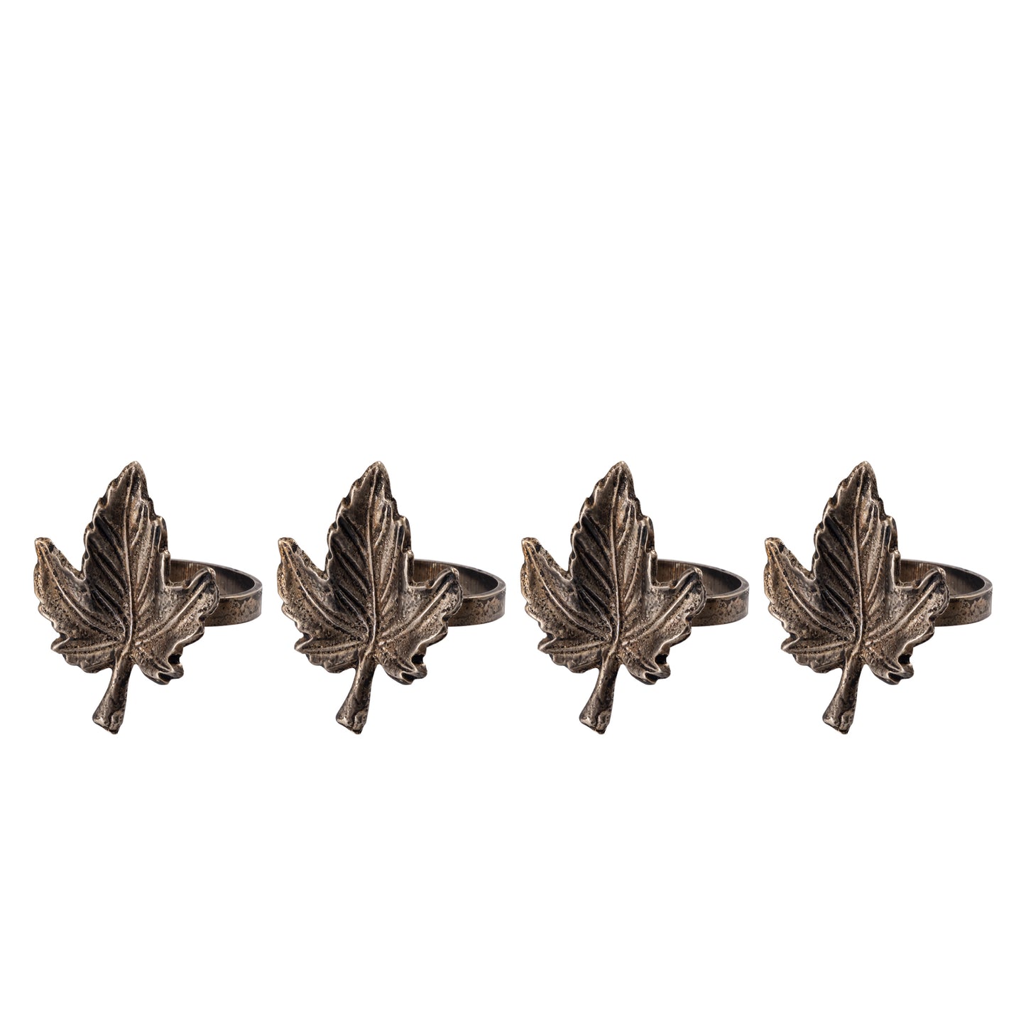 Autumn Maple Leaf Metal Napkin Ring Antique Silver Set of 4