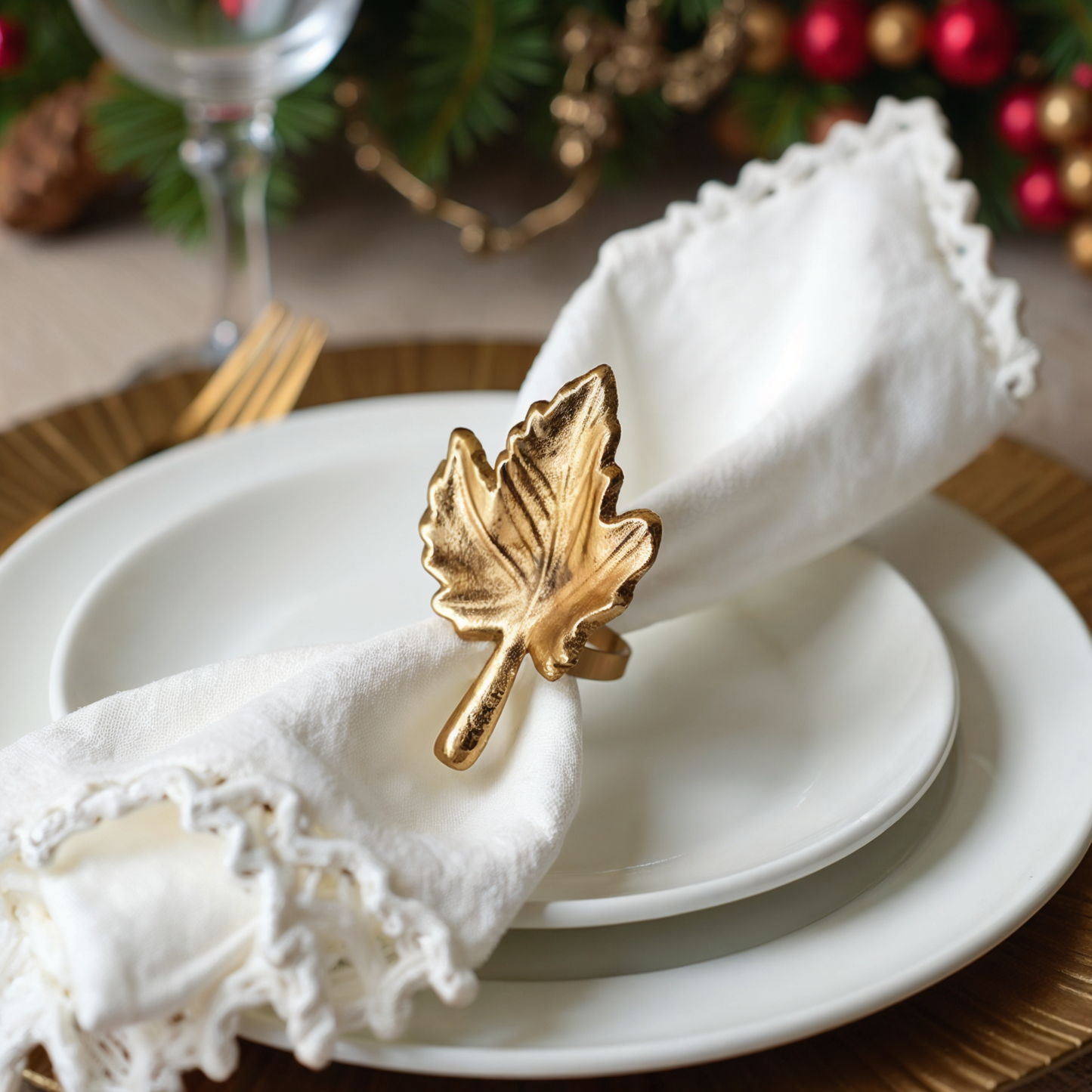 Autumn Maple Leaf Metal Napkin Ring Brass Set of 4
