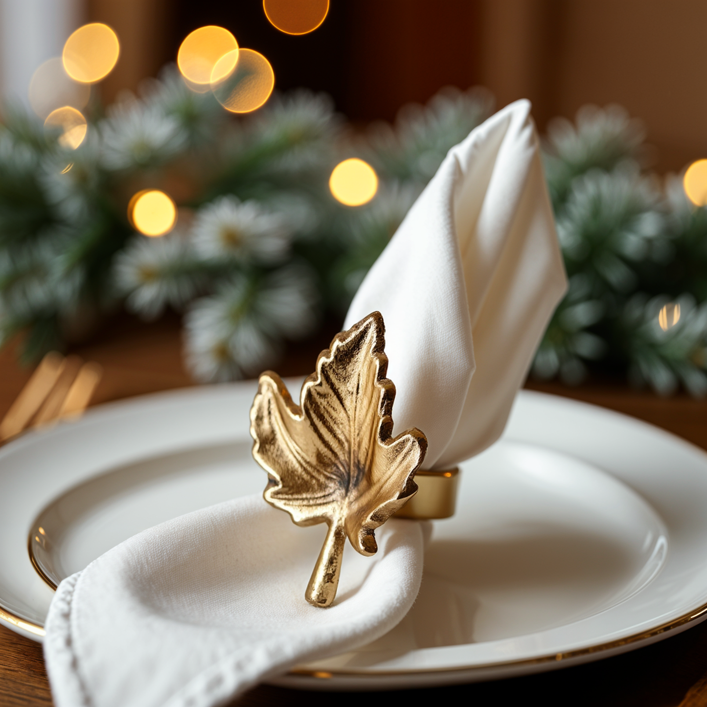 Autumn Maple Leaf Metal Napkin Ring Brass Set of 4