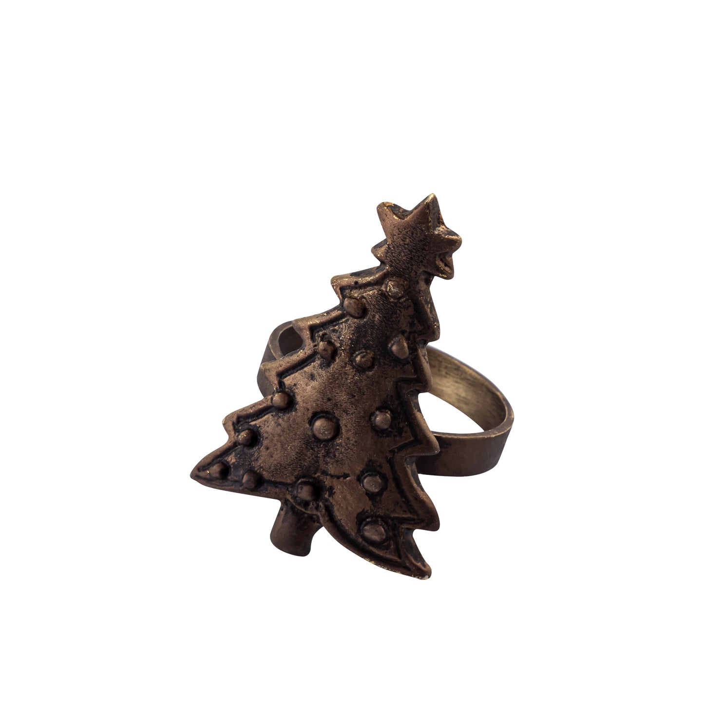 Christmas Tree Metal Napkin Ring Antique Brass Set of 4