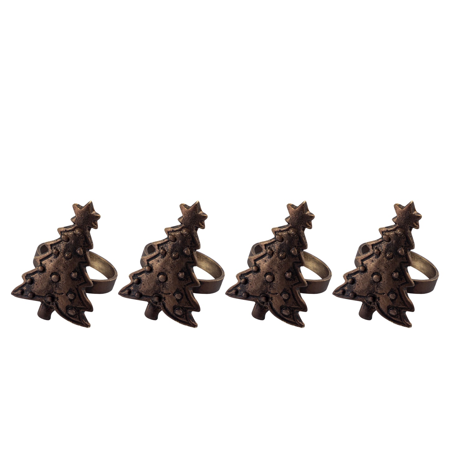 Christmas Tree Metal Napkin Ring Antique Brass Set of 4