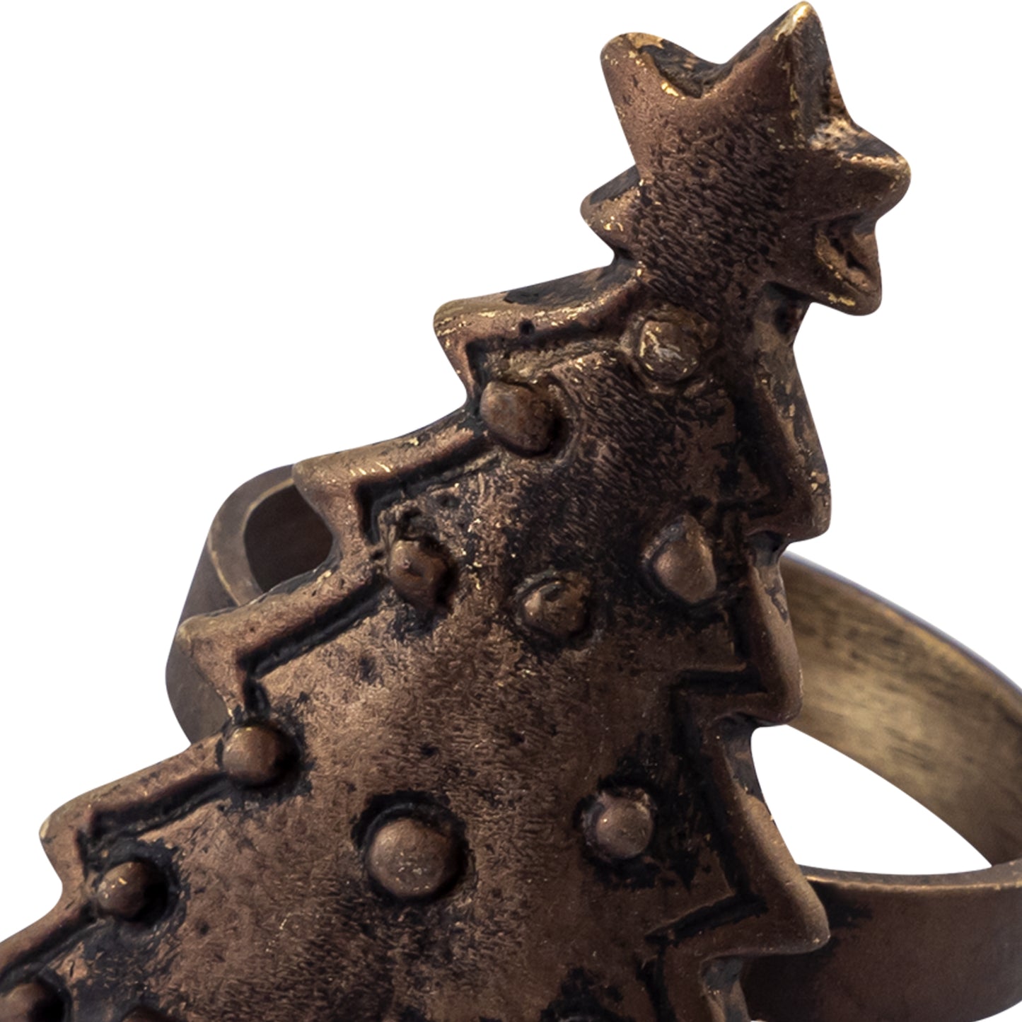 Christmas Tree Metal Napkin Ring Antique Brass Set of 4