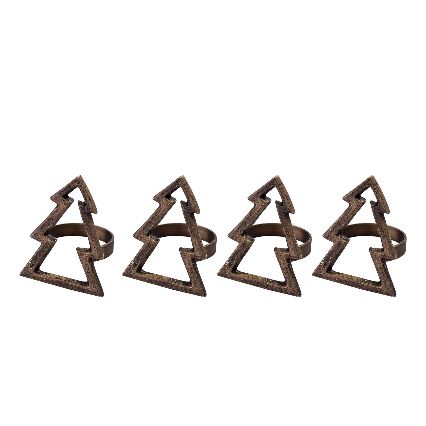 Christmas Tree Frame Metal Napkin Ring Antique Brass Set of 4