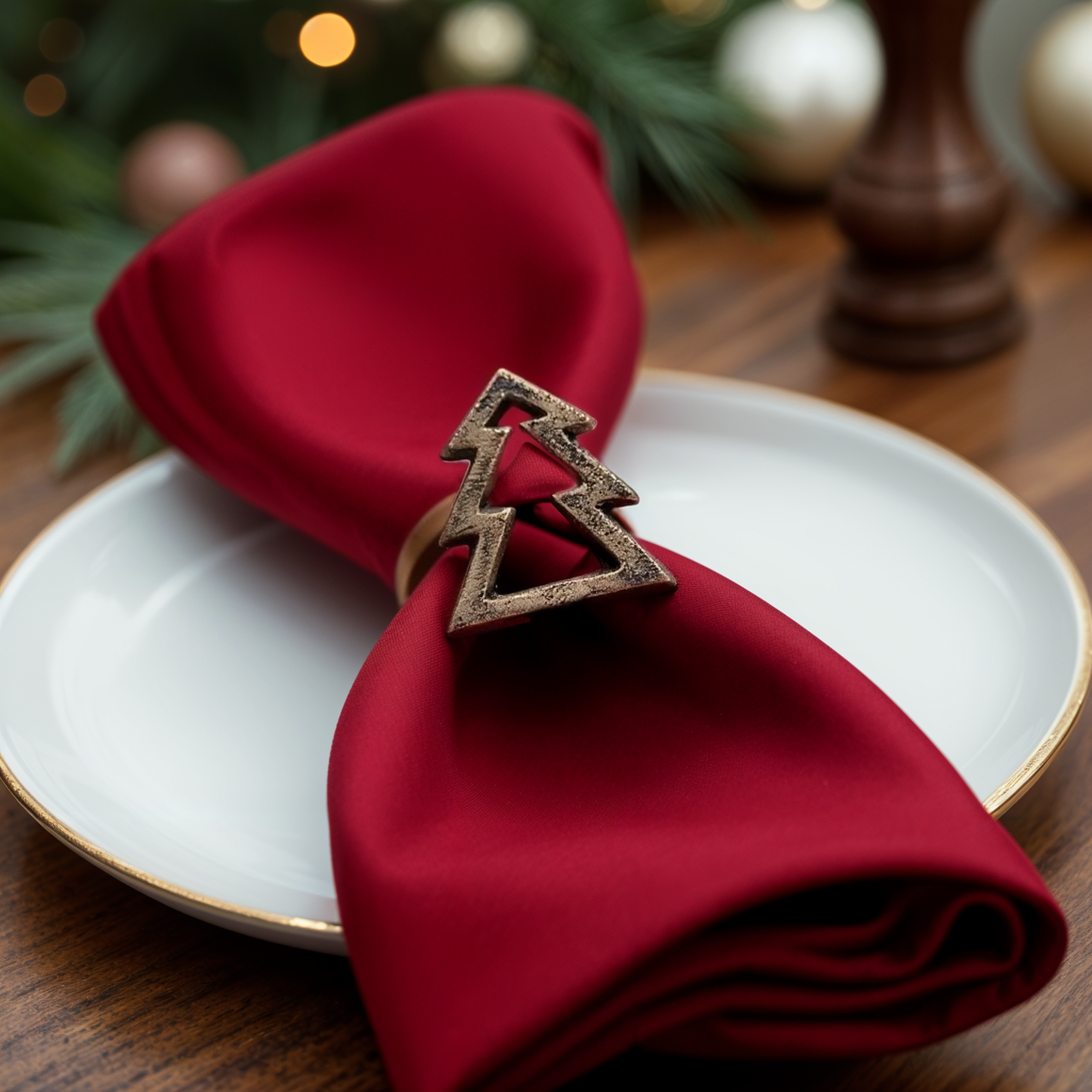 Christmas Tree Frame Metal Napkin Ring Antique Brass Set of 4