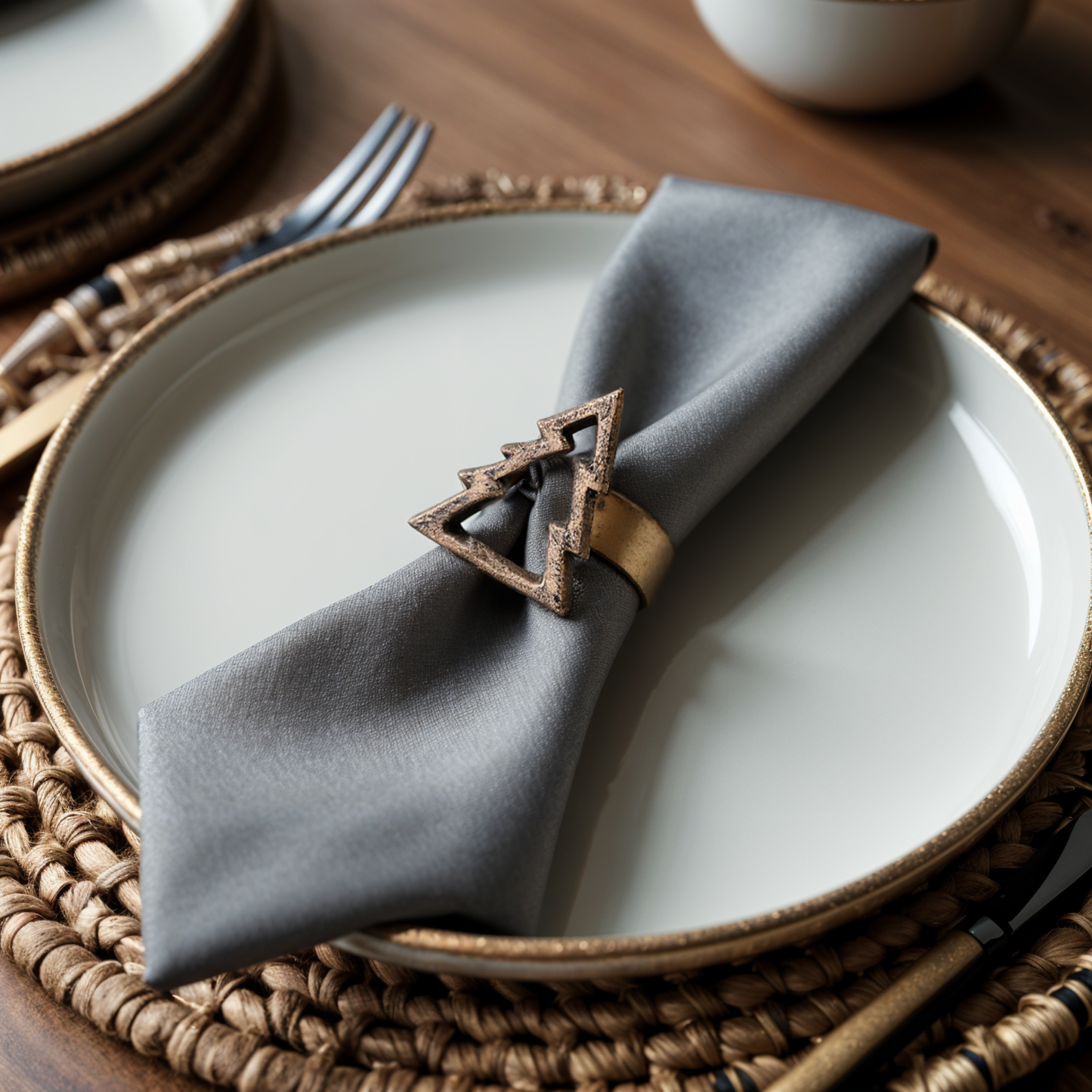 Christmas Tree Frame Metal Napkin Ring Antique Brass Set of 4