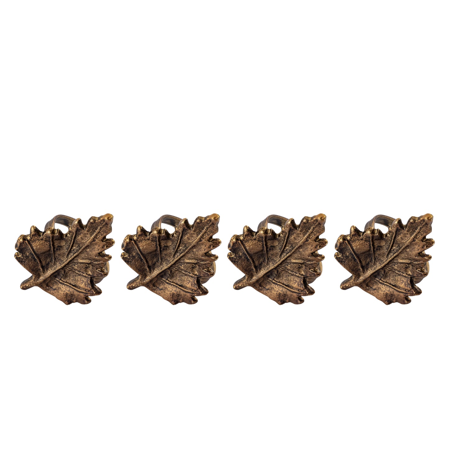 Classic Leaf Metal Napkin Ring Antique Brass Set of 4