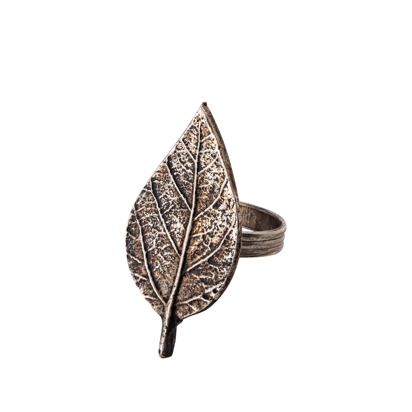 Fall Leaf Metal Napkin Ring Antique Silver Set of 4