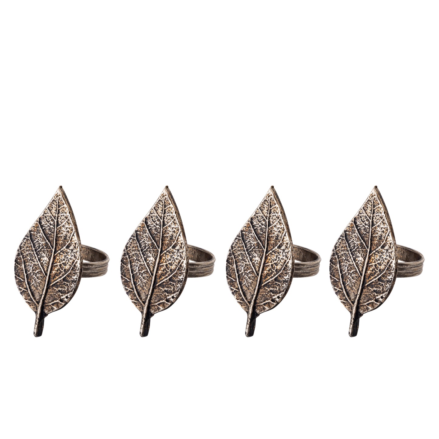 Fall Leaf Metal Napkin Ring Antique Silver Set of 4