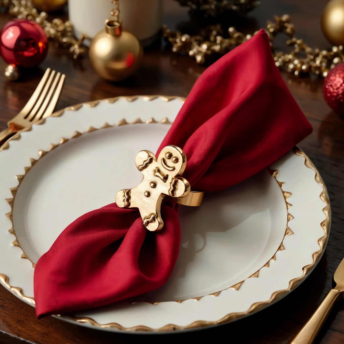 Gingerbread Man Metal Napkin Ring Gold Set of 4