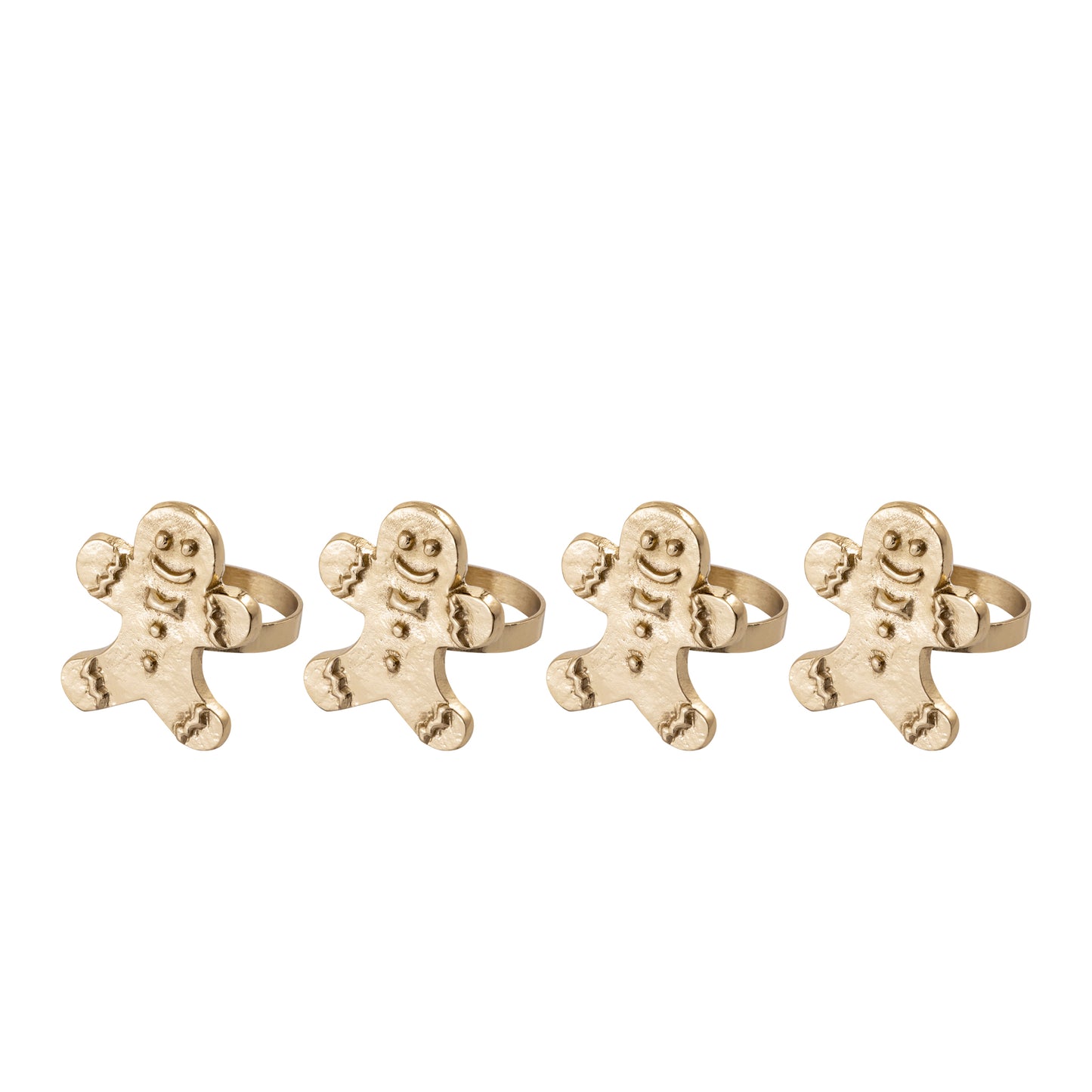 Gingerbread Man Metal Napkin Ring Gold Set of 4