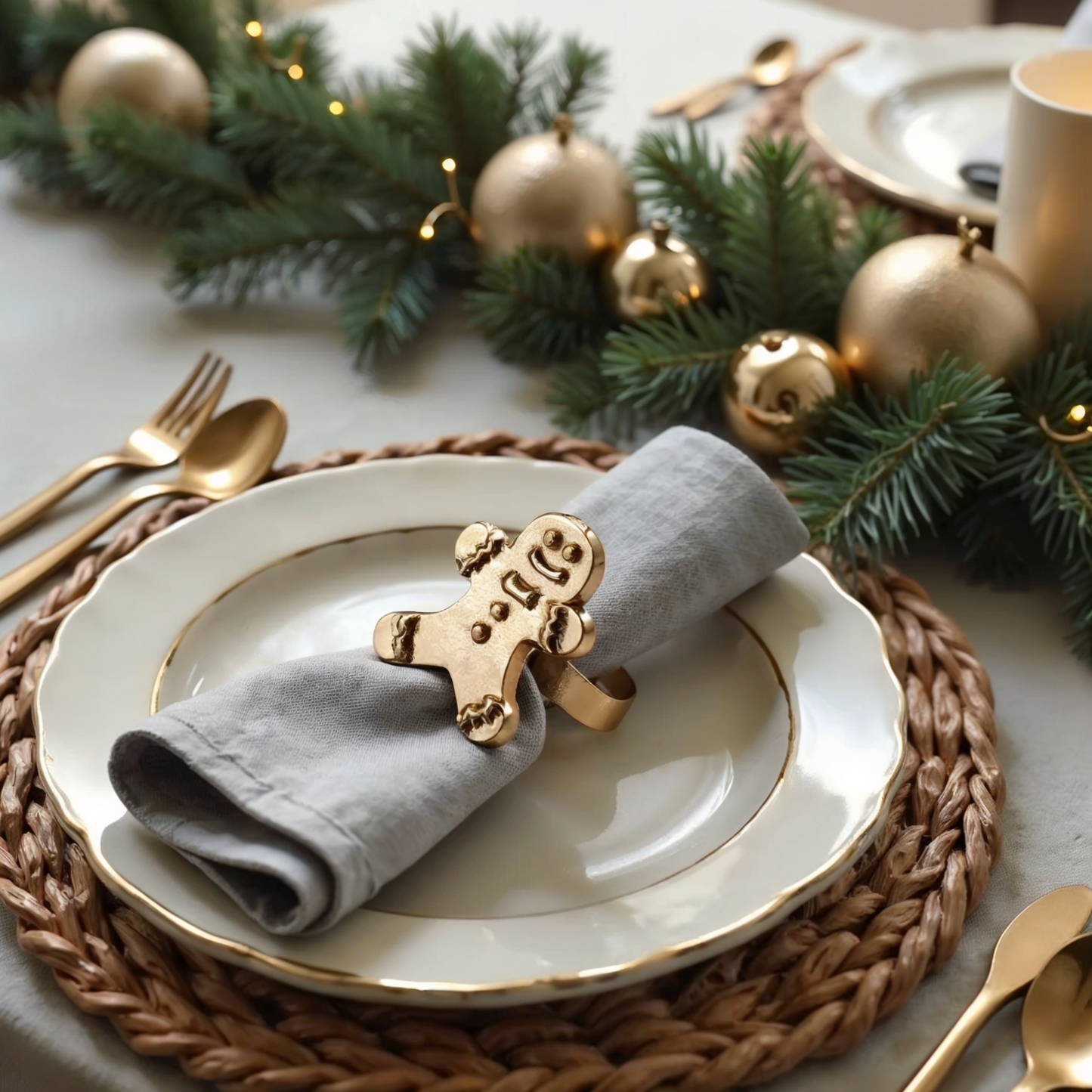 Gingerbread Man Metal Napkin Ring Gold Set of 4