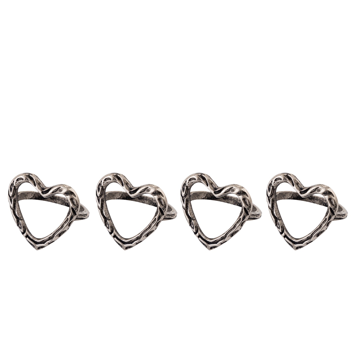 Heart Metal Napkin Ring Antique Silver Set of 4