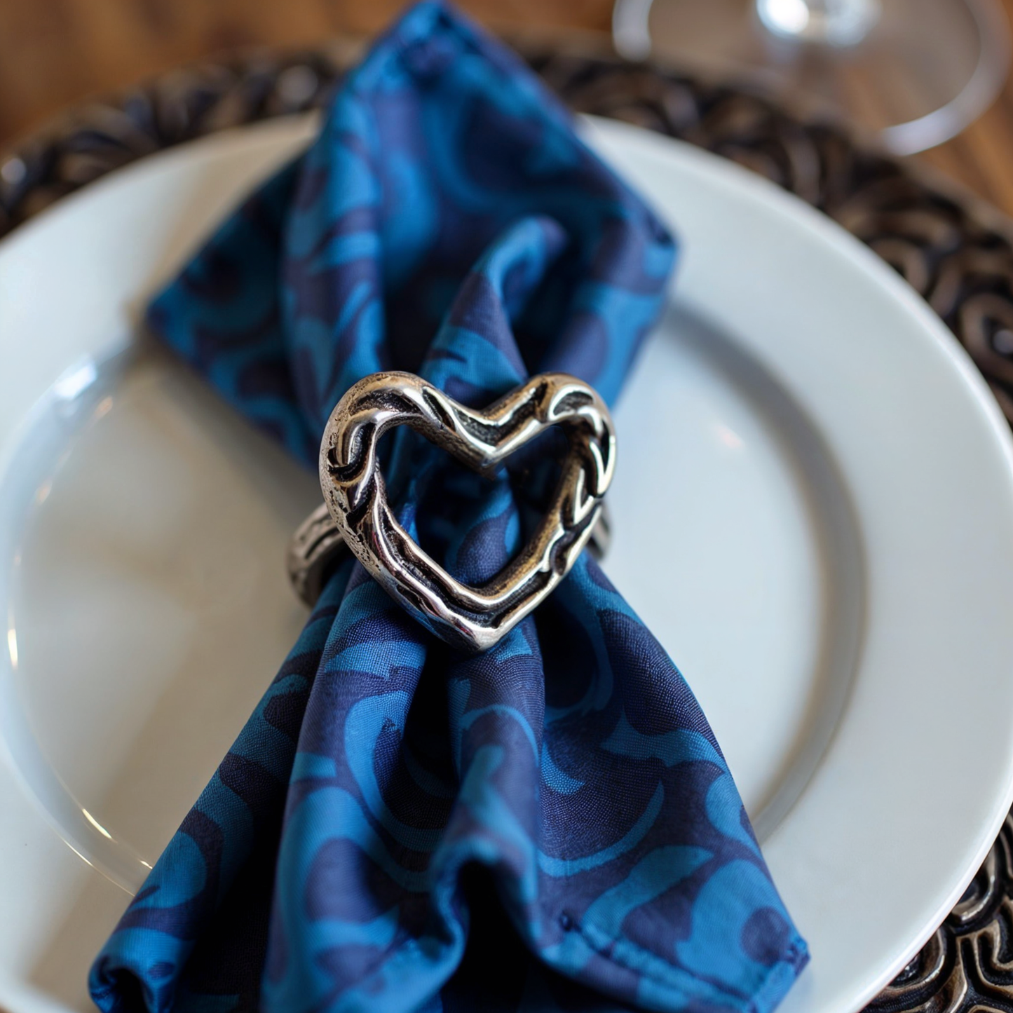 Heart Metal Napkin Ring Antique Silver Set of 4