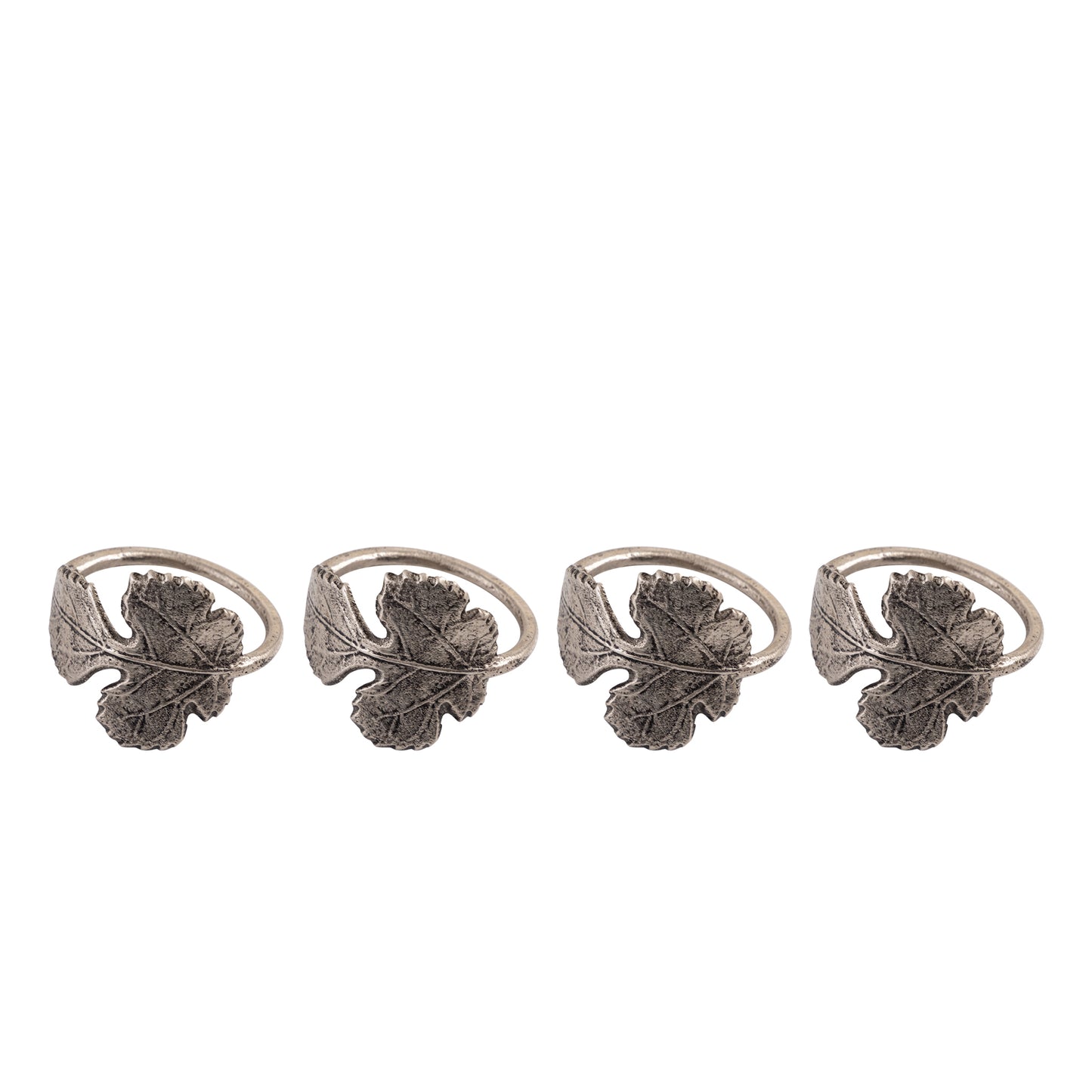 Maple Leaf Metal Napkin Ring Antique Silver Set of 4