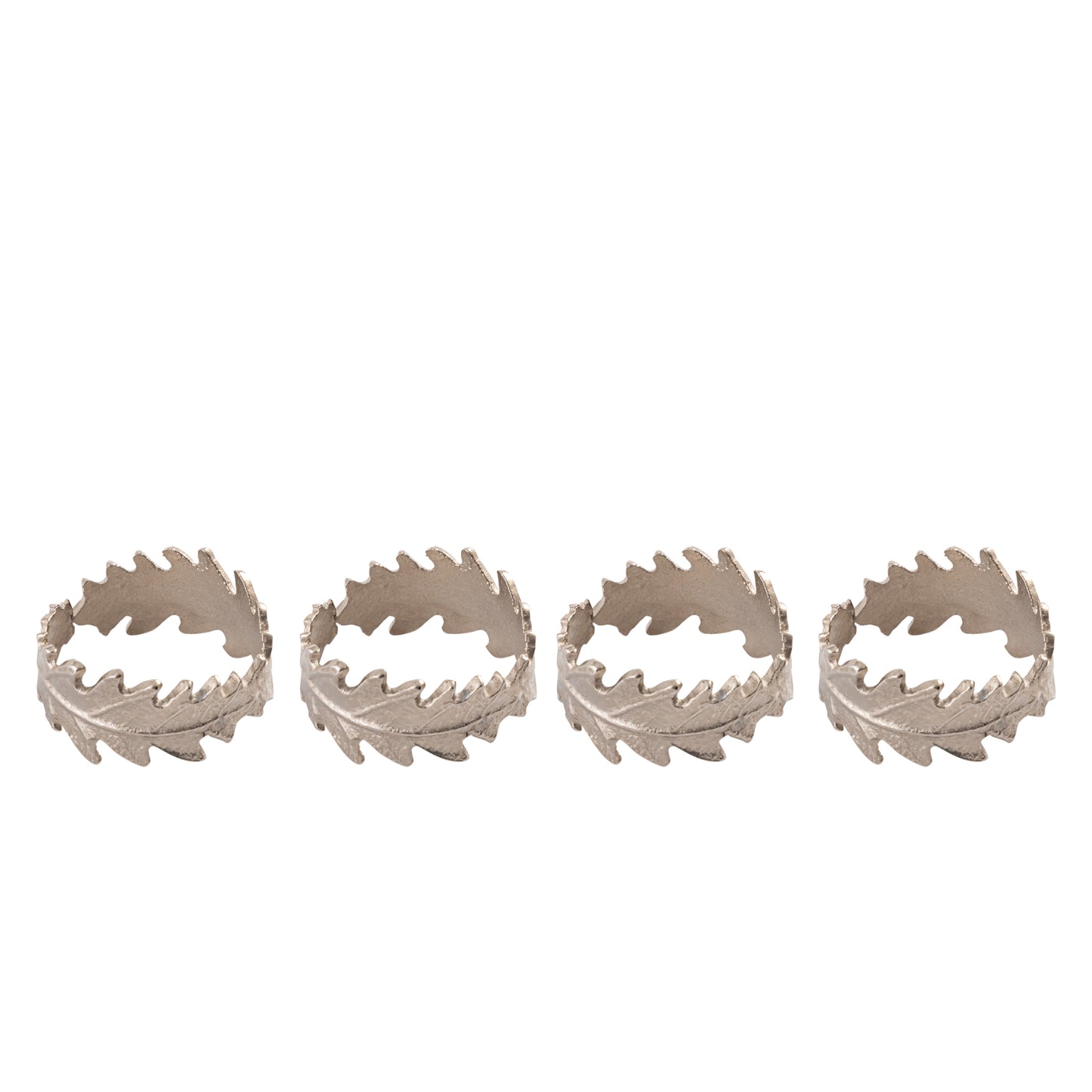 Oak Leaf Metal Napkin Ring Silver Set of 4