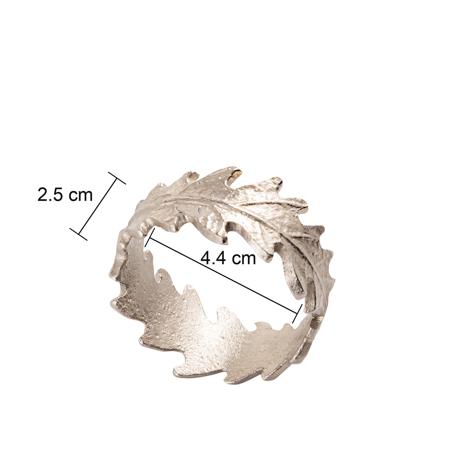 Oak Leaf Metal Napkin Ring Silver Set of 4
