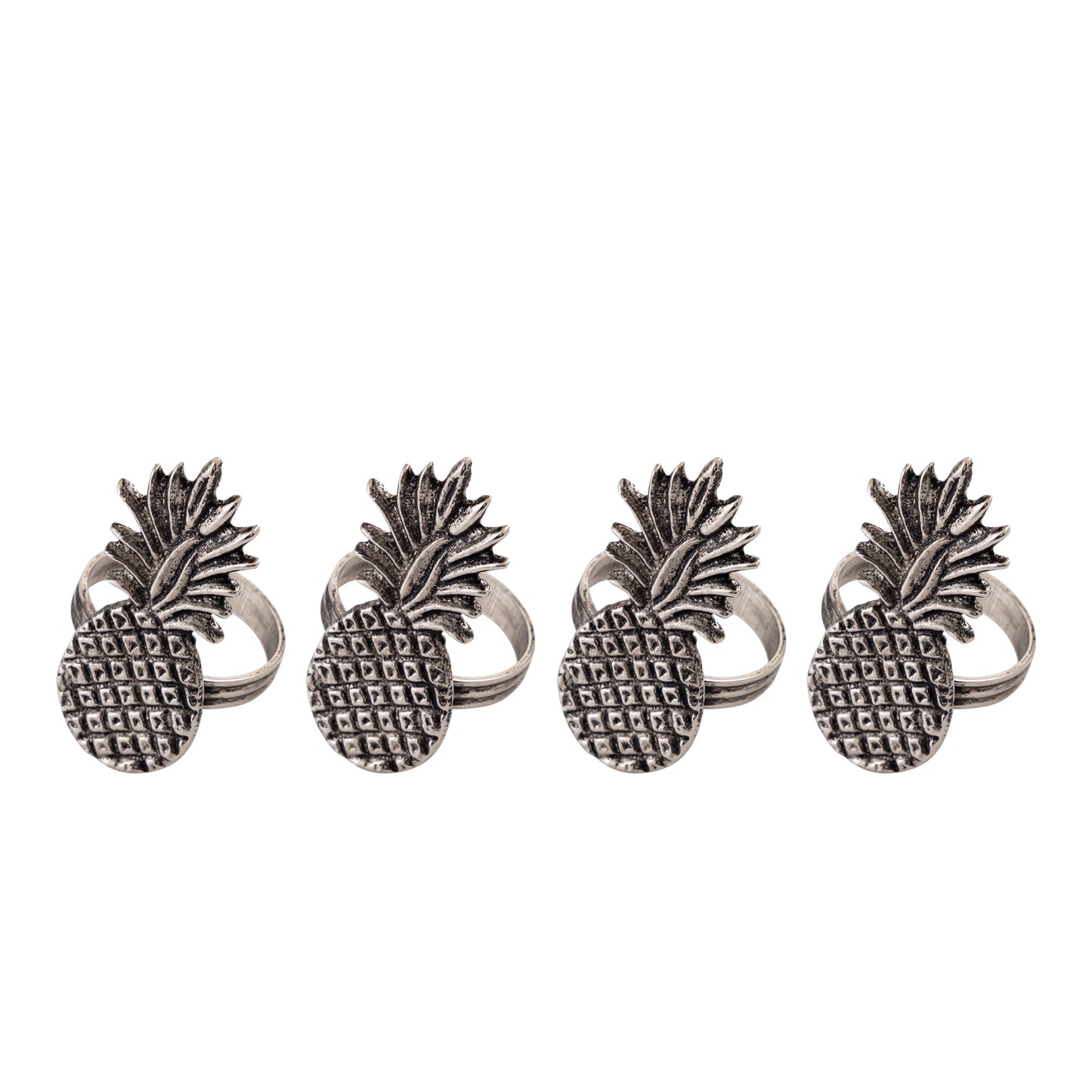 Pineapple Metal Napkin Ring Antique Silver Set of 4