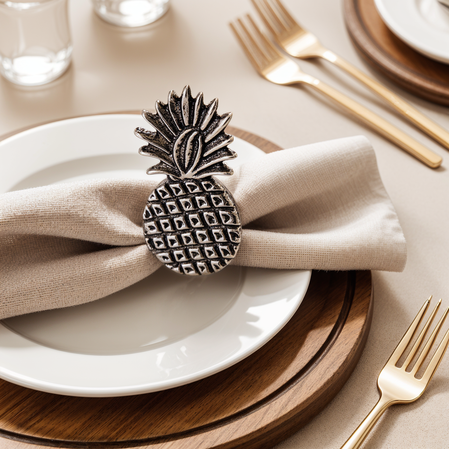 Pineapple Metal Napkin Ring Antique Silver Set of 4