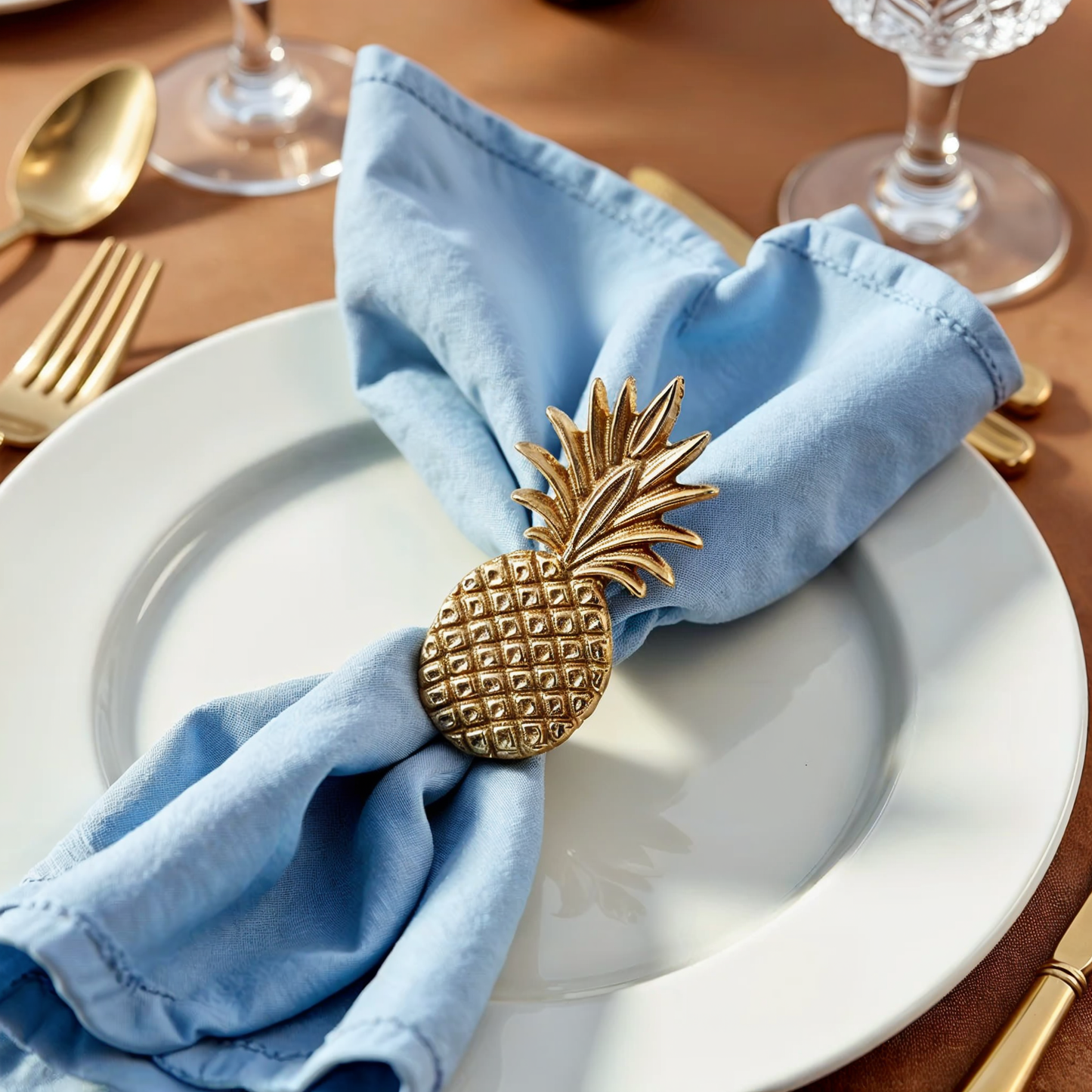 Pineapple Metal Napkin Ring Gold Set of 4