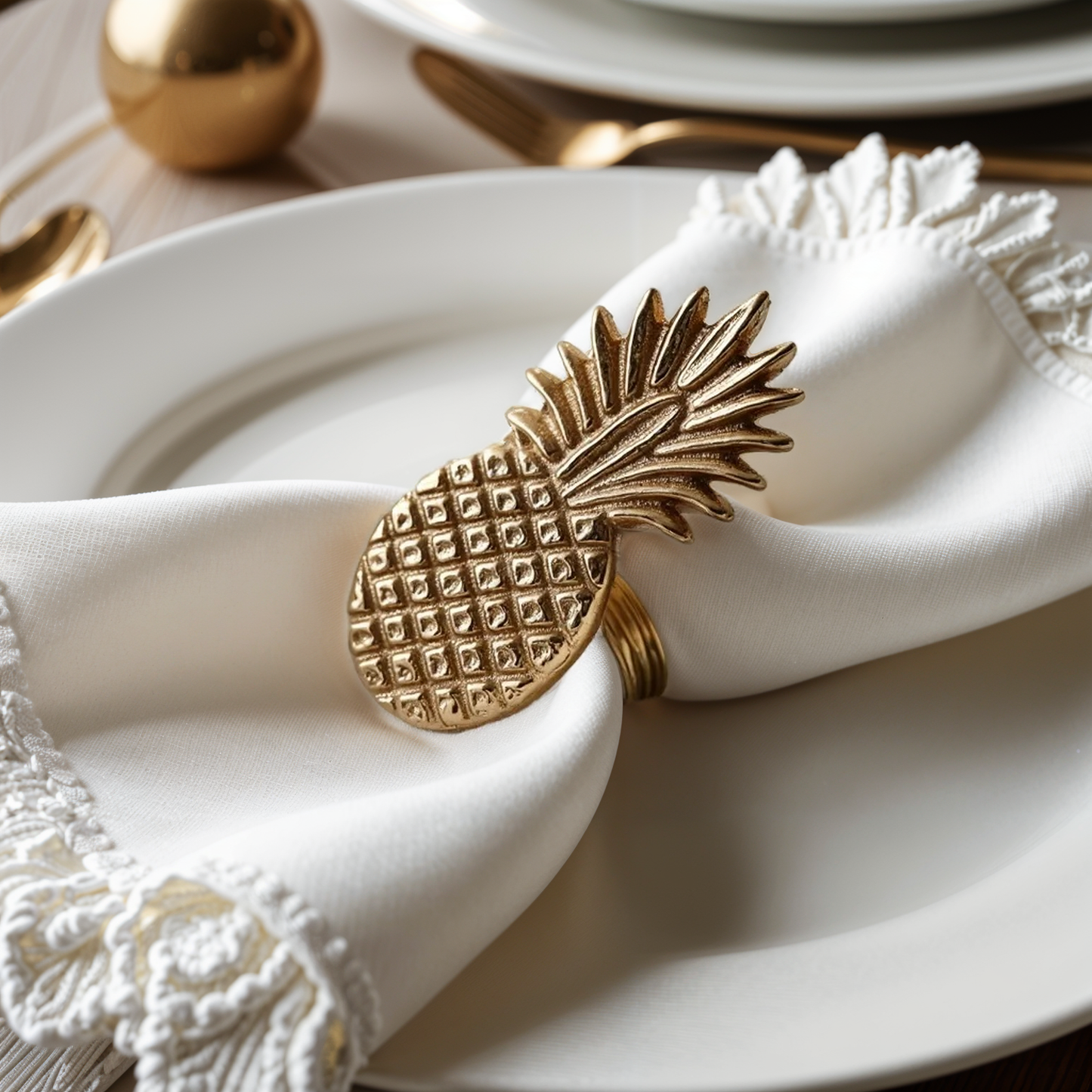 Pineapple Metal Napkin Ring Gold Set of 4