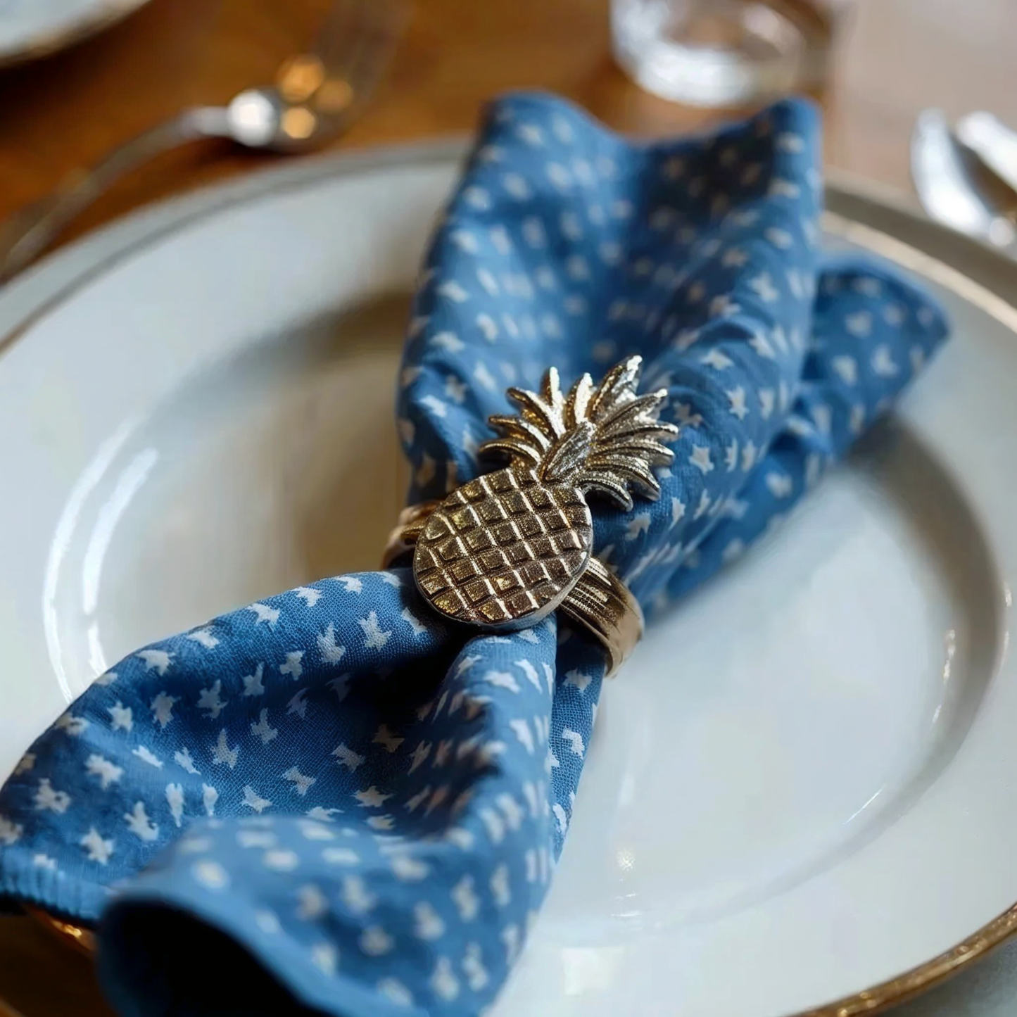 Pineapple Metal Napkin Ring Silver Set of 4
