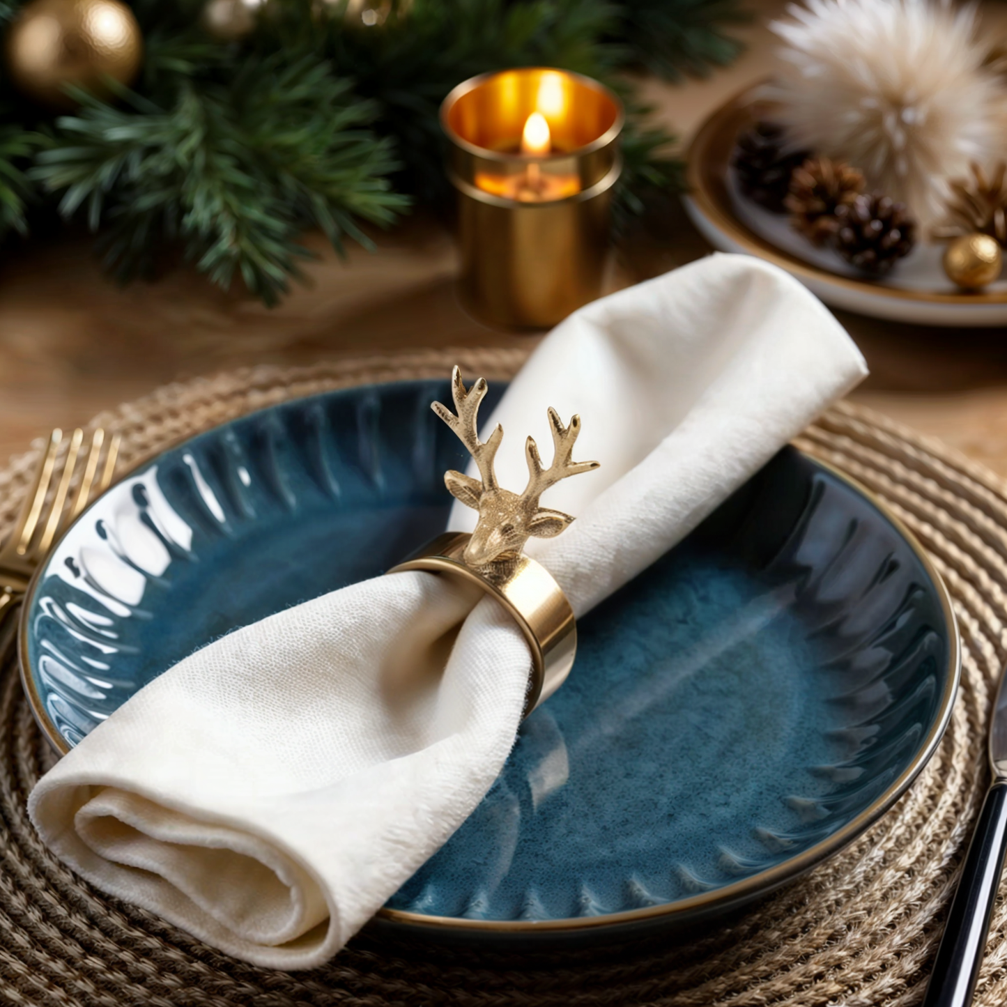 Prancer Reindeer Metal Napkin Ring Gold Set of 4