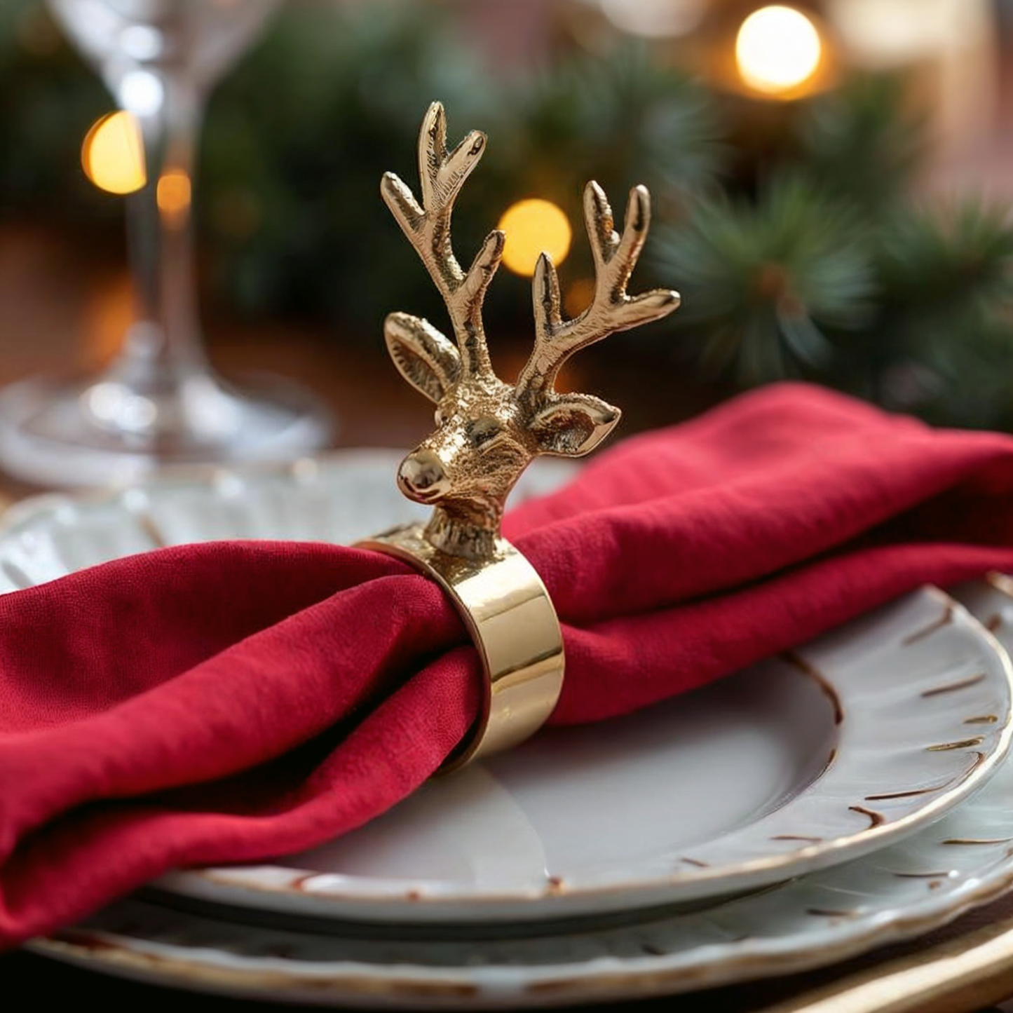 Prancer Reindeer Metal Napkin Ring Gold Set of 4