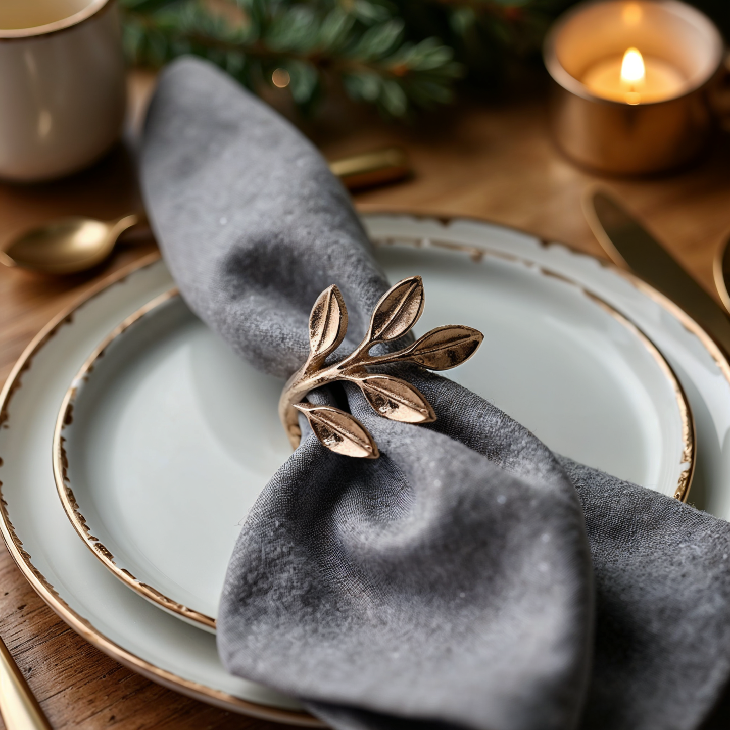 Rosemary Metal Napkin Ring Silver Set of 4