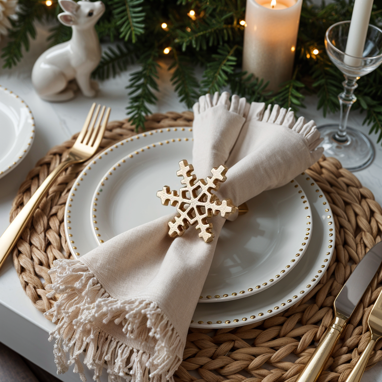Snowflake Metal Napkin Ring Gold Set of 4