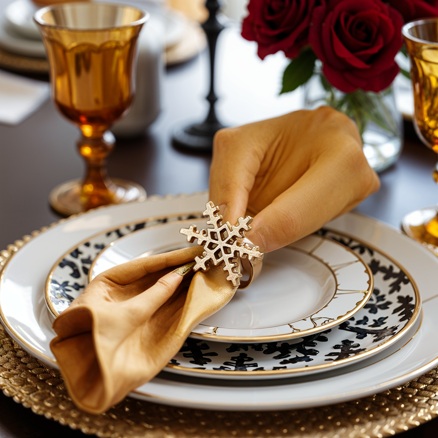 Snowflake Metal Napkin Ring Gold Set of 4