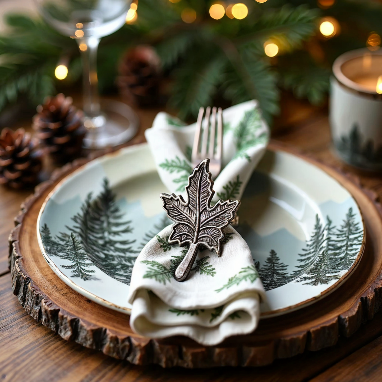 Vintage Maple Leaf Metal Napkin Ring Antique Silver Set of 4